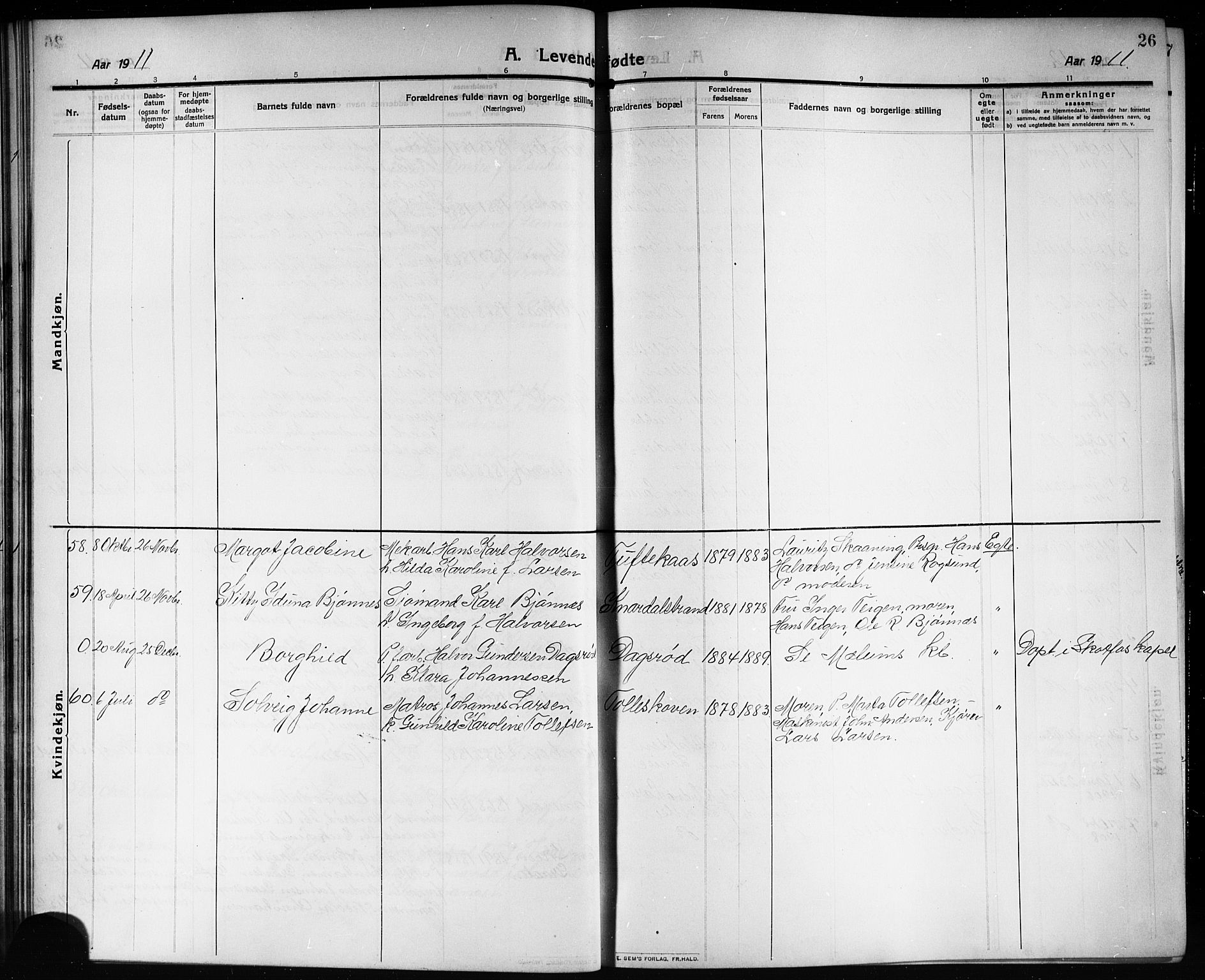 Solum kirkebøker, SAKO/A-306/G/Ga/L0009: Parish register (copy) no. I 9, 1909-1922, p. 26