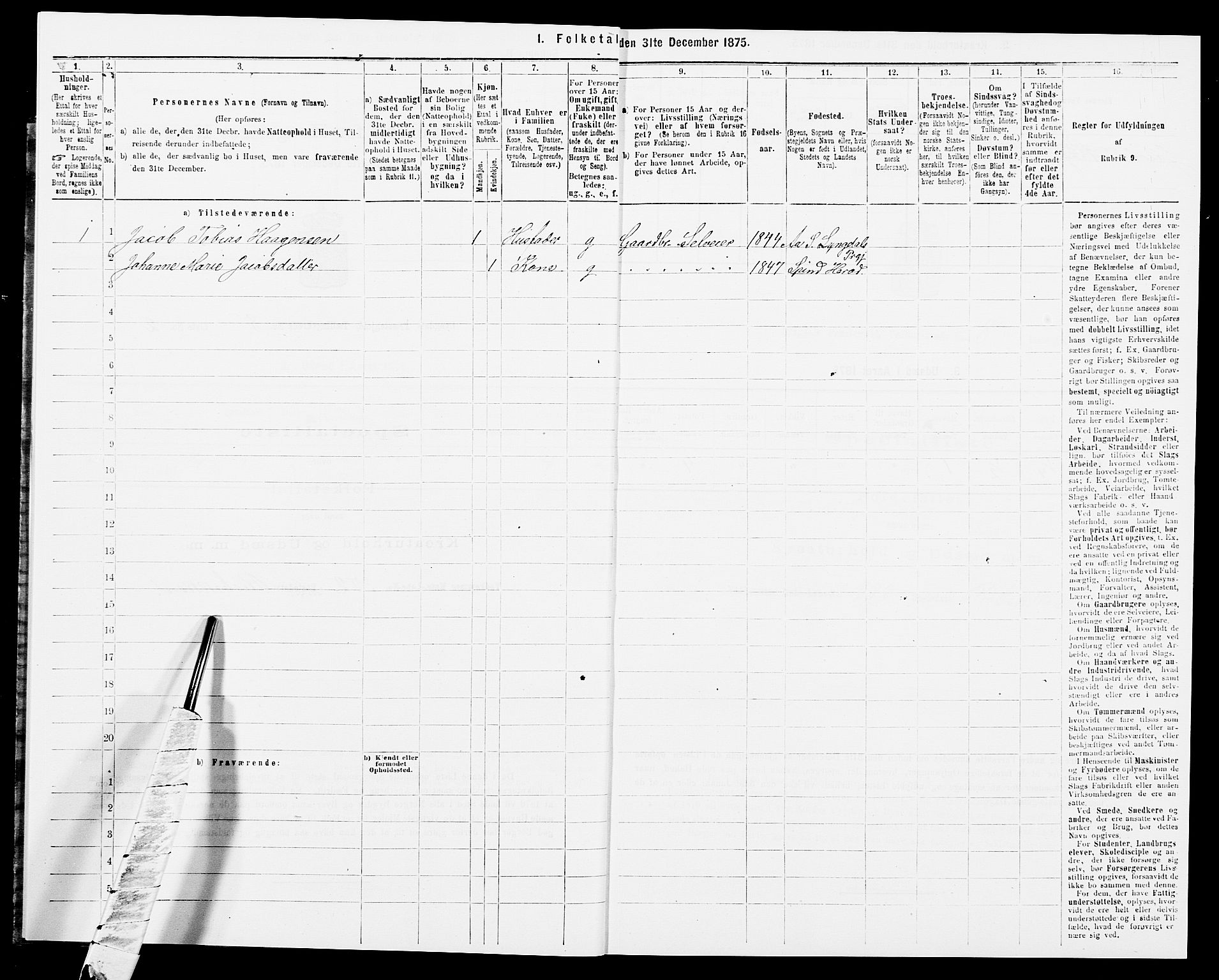 SAK, 1875 census for 1032P Lyngdal, 1875, p. 1233