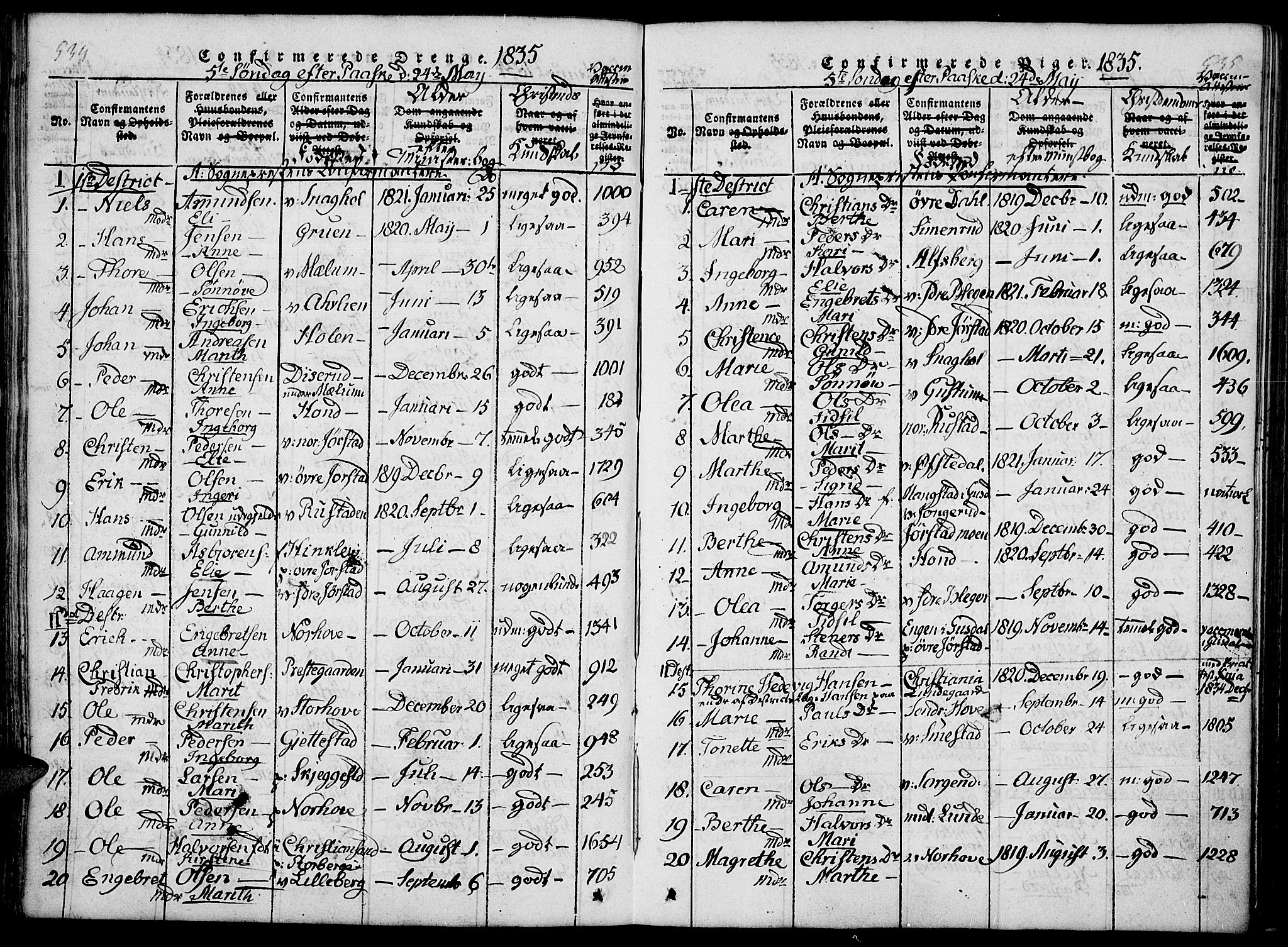 Fåberg prestekontor, AV/SAH-PREST-086/H/Ha/Haa/L0003: Parish register (official) no. 3, 1818-1833, p. 534-535