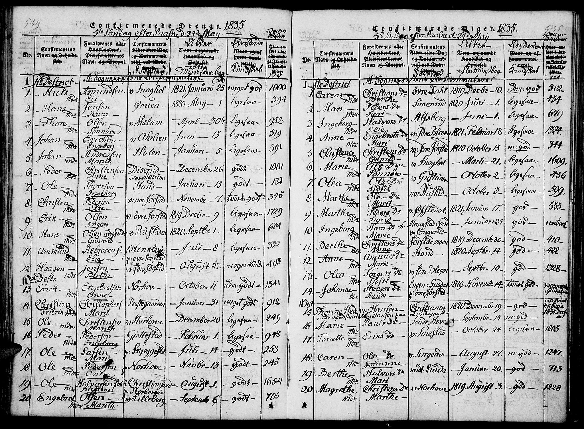 Fåberg prestekontor, SAH/PREST-086/H/Ha/Haa/L0003: Parish register (official) no. 3, 1818-1833, p. 534-535