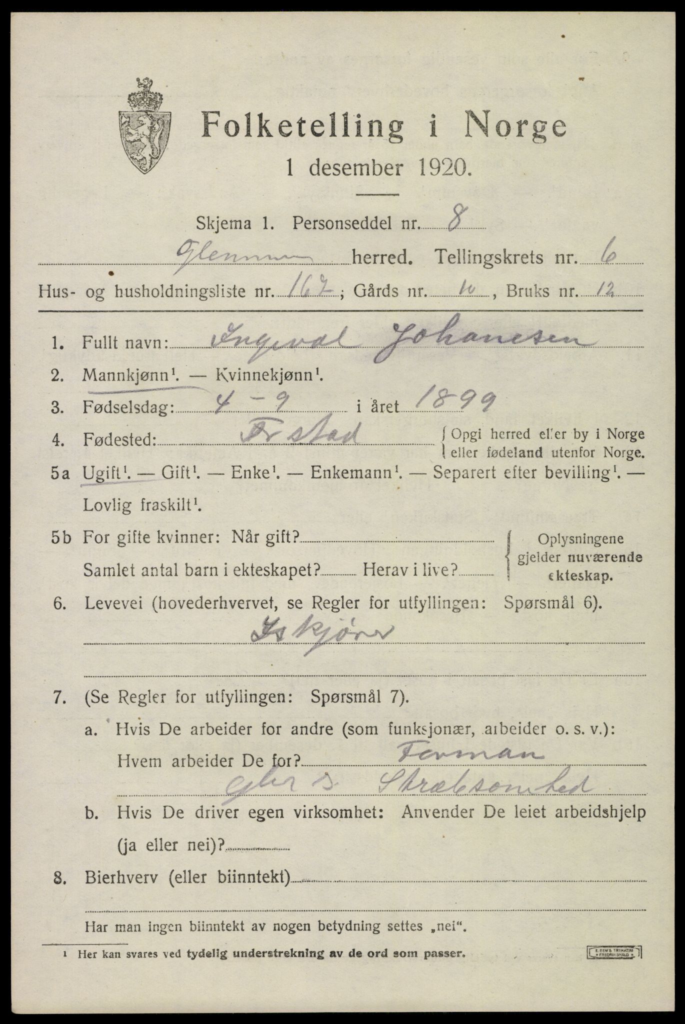 SAO, 1920 census for Glemmen, 1920, p. 21557