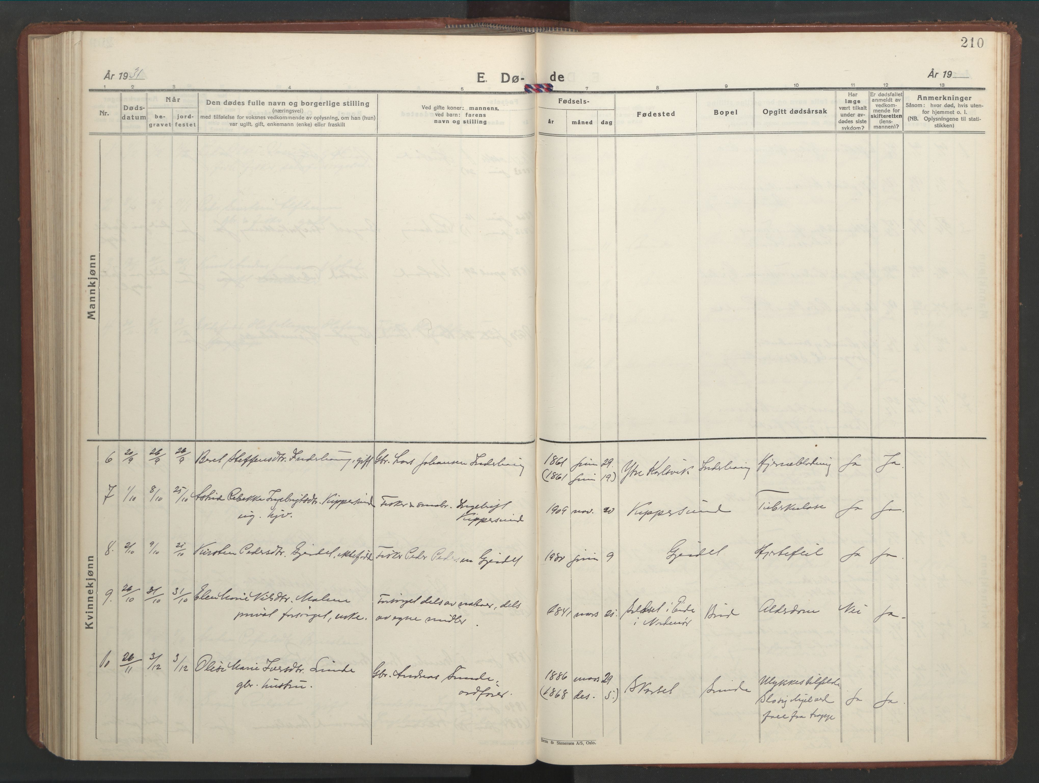 Ministerialprotokoller, klokkerbøker og fødselsregistre - Møre og Romsdal, AV/SAT-A-1454/566/L0775: Parish register (copy) no. 566C04, 1930-1946, p. 210