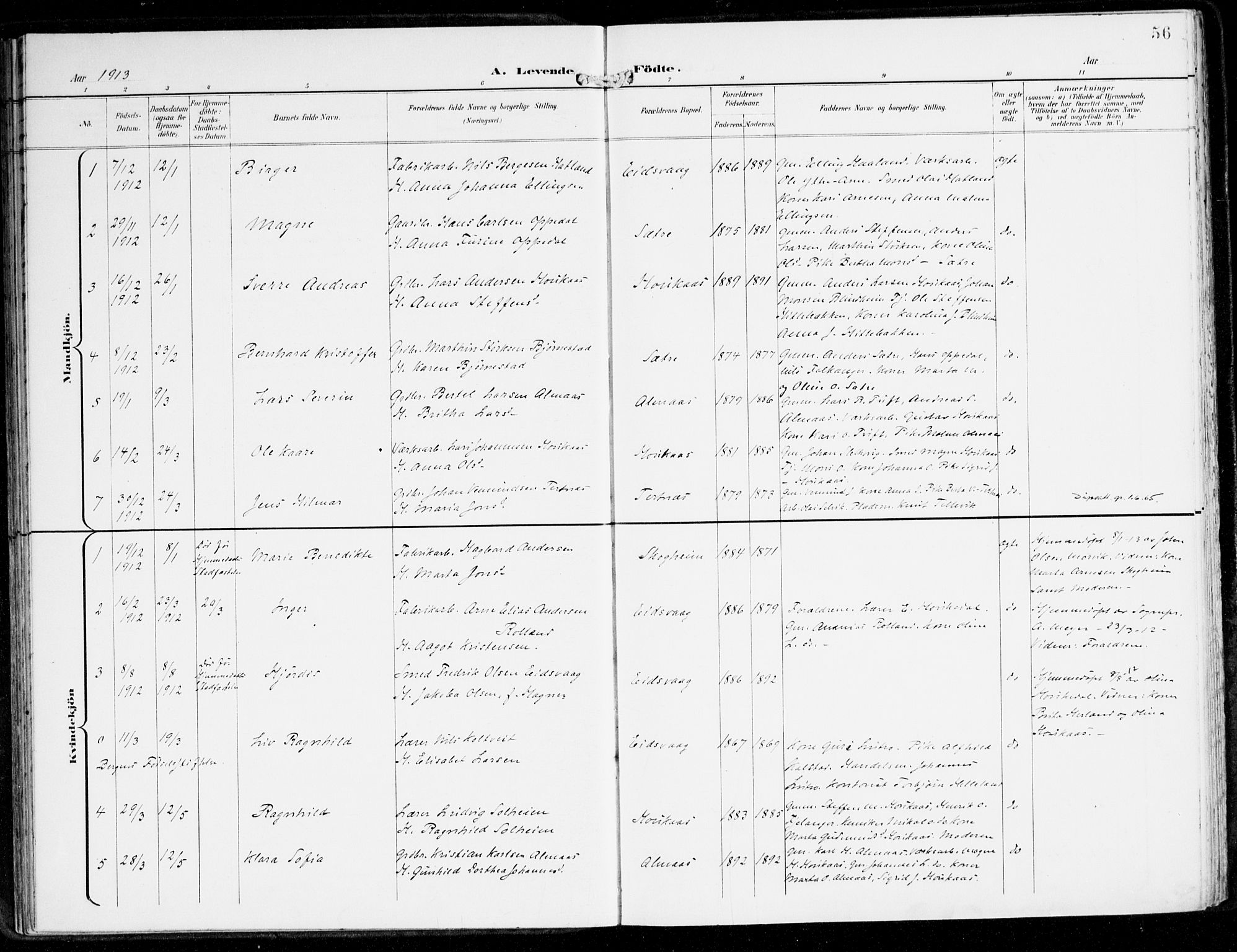 Hamre sokneprestembete, SAB/A-75501/H/Ha/Haa/Haad/L0002: Parish register (official) no. D 2, 1899-1916, p. 56