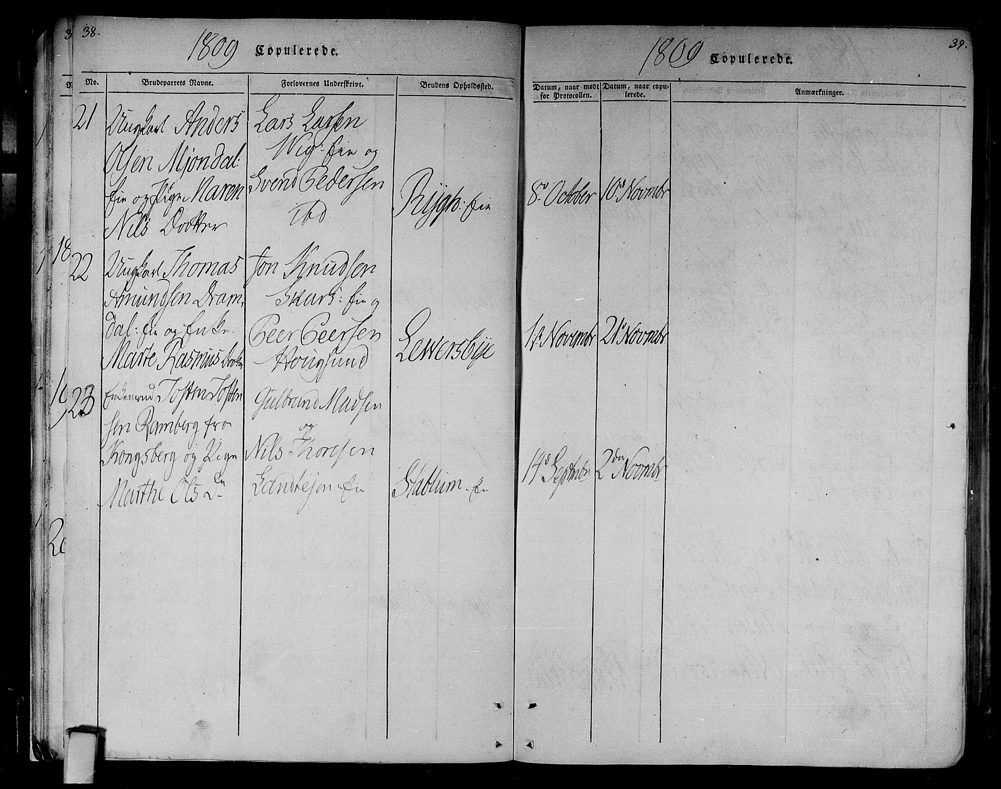 Eiker kirkebøker, AV/SAKO-A-4/F/Fa/L0010: Parish register (official) no. I 10, 1806-1815, p. 38-39