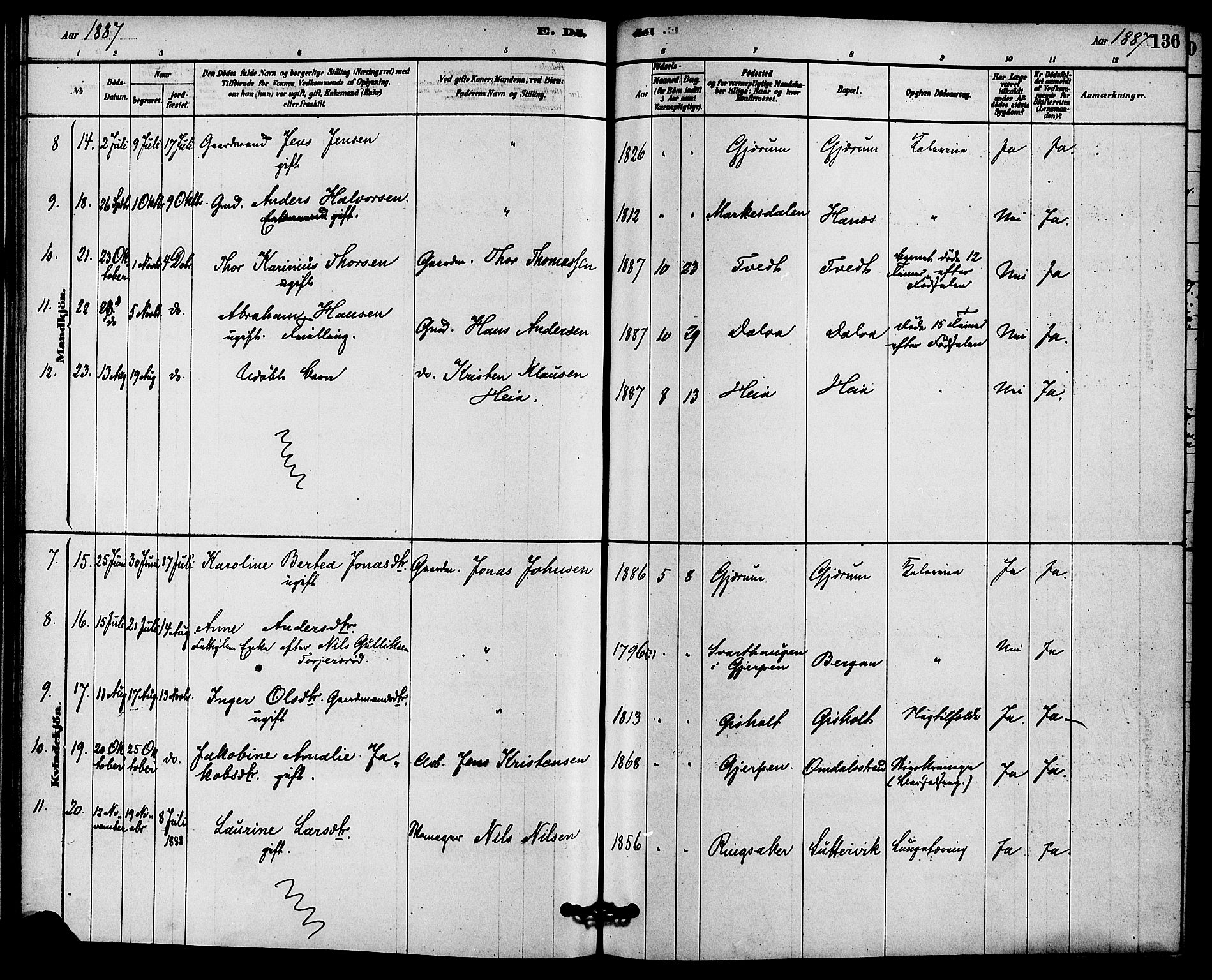 Solum kirkebøker, SAKO/A-306/F/Fb/L0001: Parish register (official) no. II 1, 1877-1892, p. 136