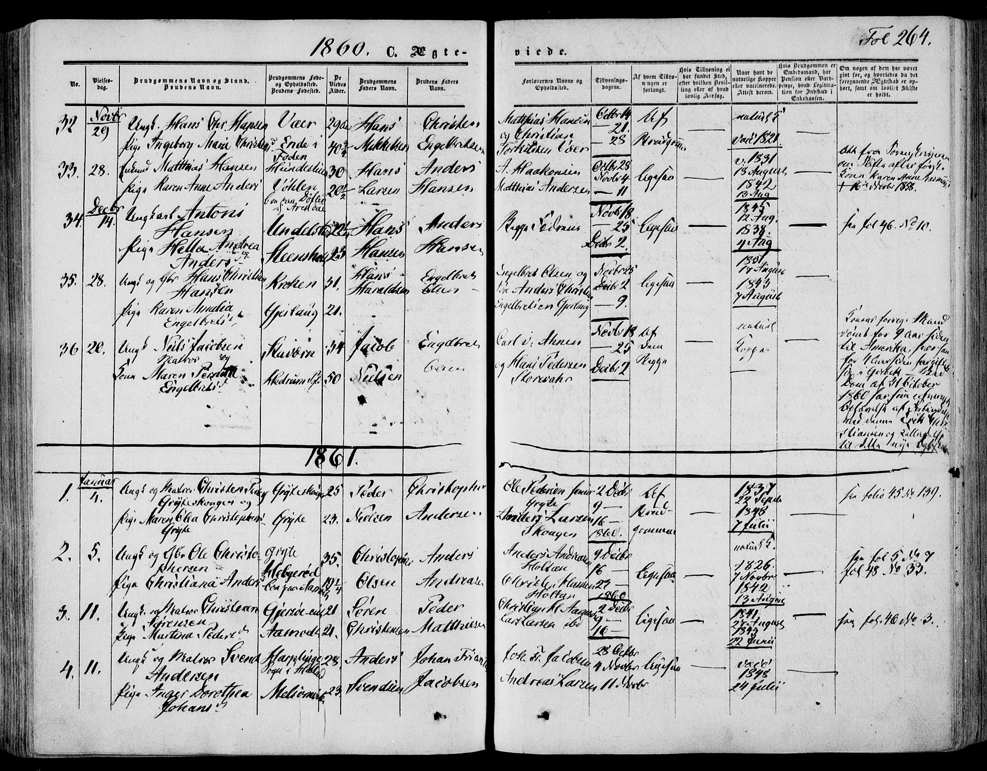 Stokke kirkebøker, SAKO/A-320/F/Fa/L0008: Parish register (official) no. I 8, 1858-1871, p. 264