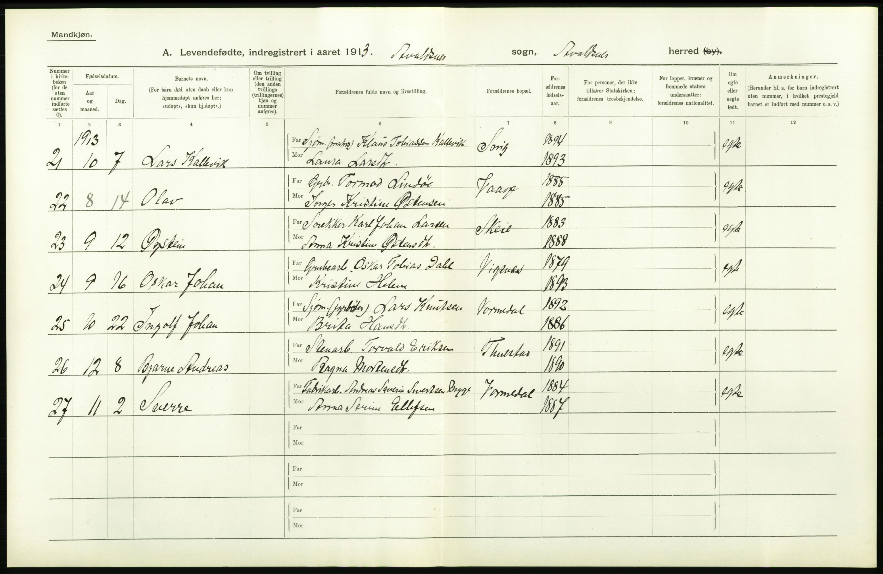 Statistisk sentralbyrå, Sosiodemografiske emner, Befolkning, AV/RA-S-2228/D/Df/Dfb/Dfbc/L0025: Stavanger amt: Levendefødte menn og kvinner. Bygder., 1913, p. 124
