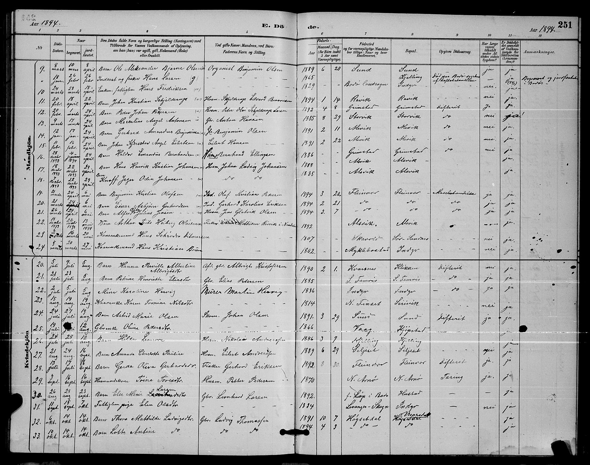 Ministerialprotokoller, klokkerbøker og fødselsregistre - Nordland, AV/SAT-A-1459/805/L0108: Parish register (copy) no. 805C04, 1885-1899, p. 251