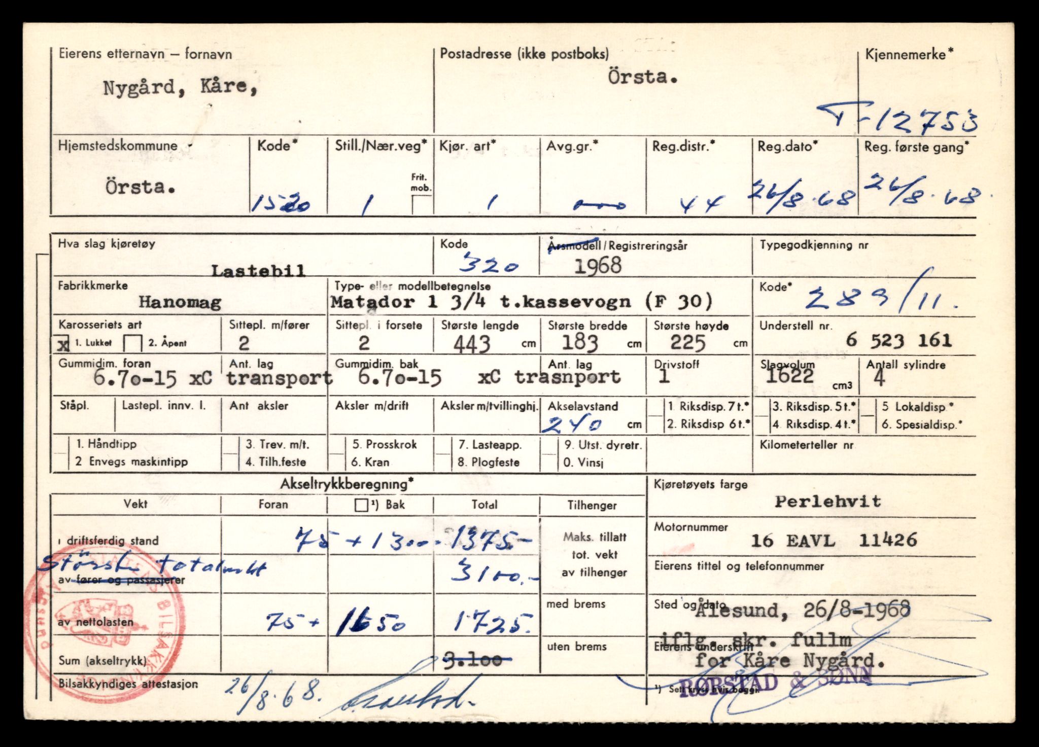 Møre og Romsdal vegkontor - Ålesund trafikkstasjon, AV/SAT-A-4099/F/Fe/L0035: Registreringskort for kjøretøy T 12653 - T 12829, 1927-1998, p. 1931