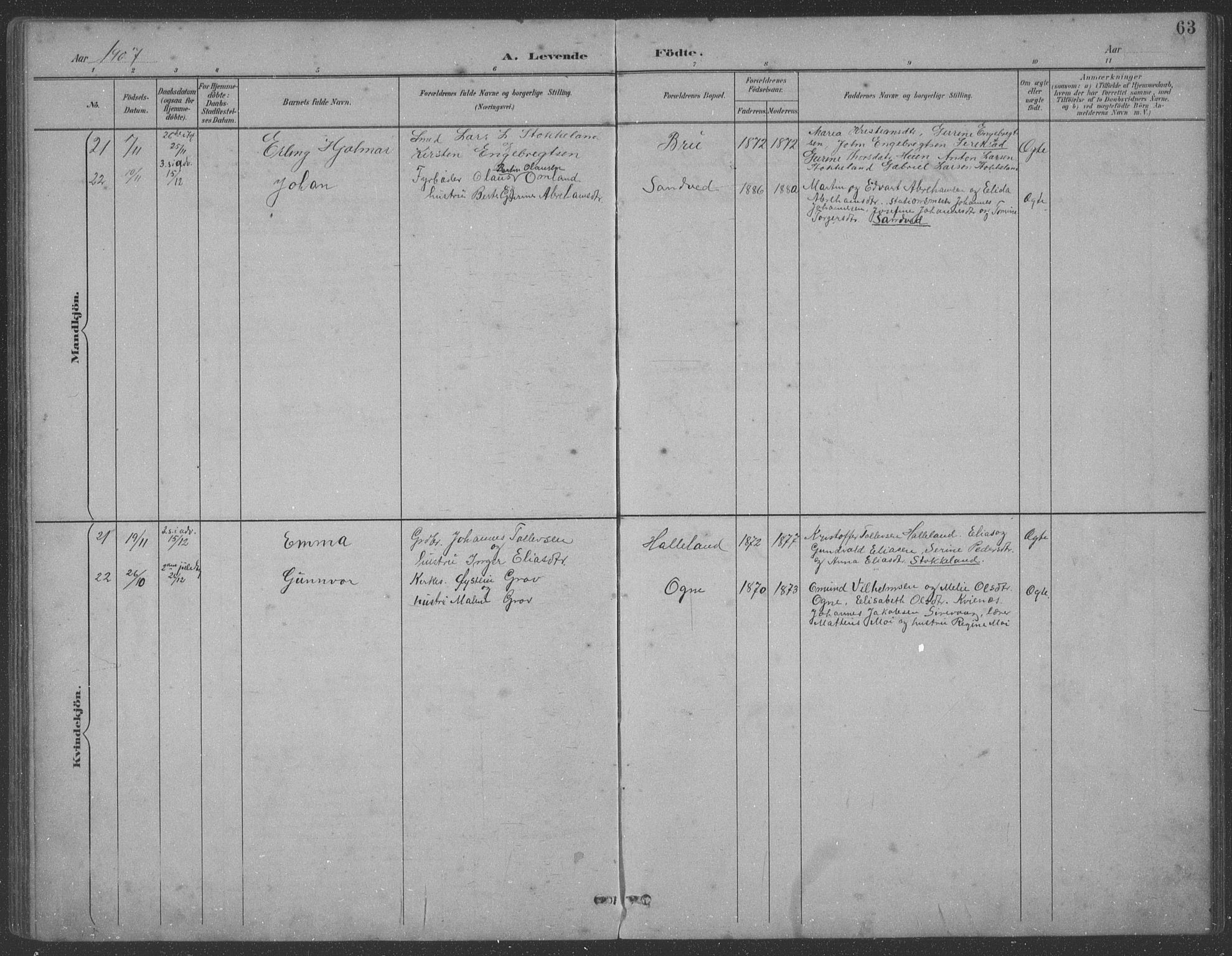 Eigersund sokneprestkontor, AV/SAST-A-101807/001/30/30BB/L0021: Parish register (copy) no. B 21, 1890-1915, p. 63