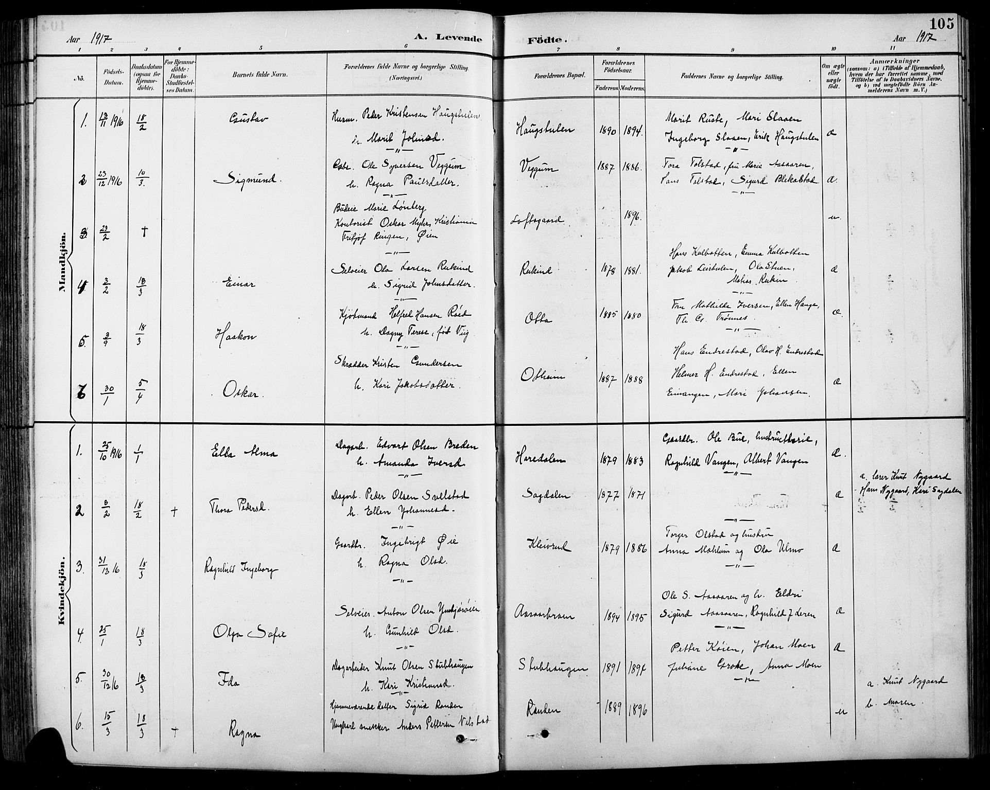 Sel prestekontor, SAH/PREST-074/H/Ha/Hab/L0001: Parish register (copy) no. 1, 1894-1923, p. 105