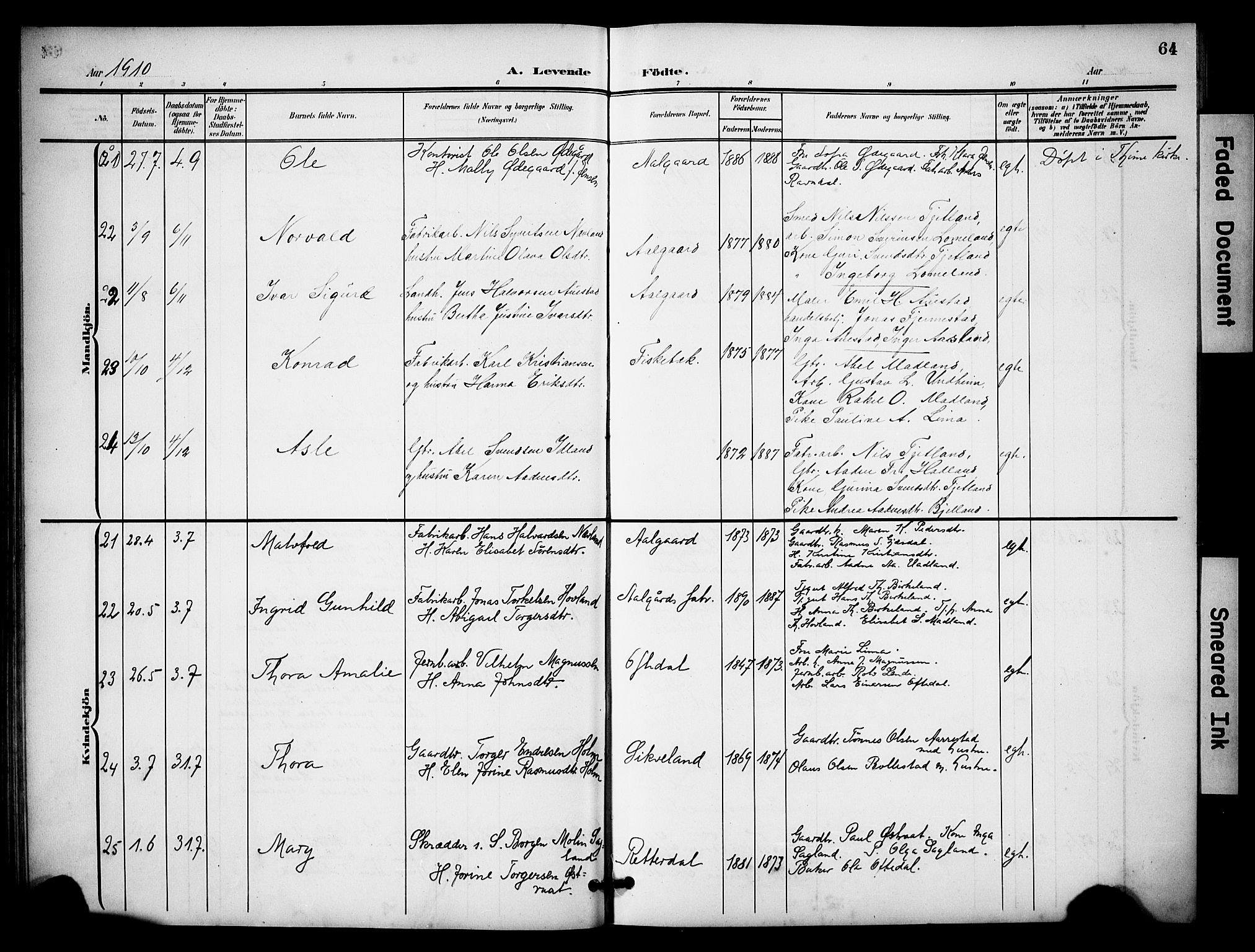 Lye sokneprestkontor, SAST/A-101794/001/30BB/L0009: Parish register (copy) no. B 9, 1902-1923, p. 64