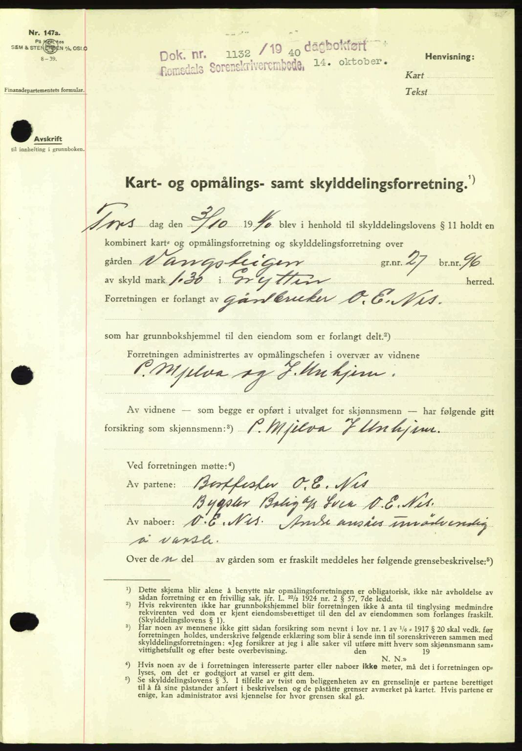 Romsdal sorenskriveri, AV/SAT-A-4149/1/2/2C: Mortgage book no. A8, 1939-1940, Diary no: : 1132/1940