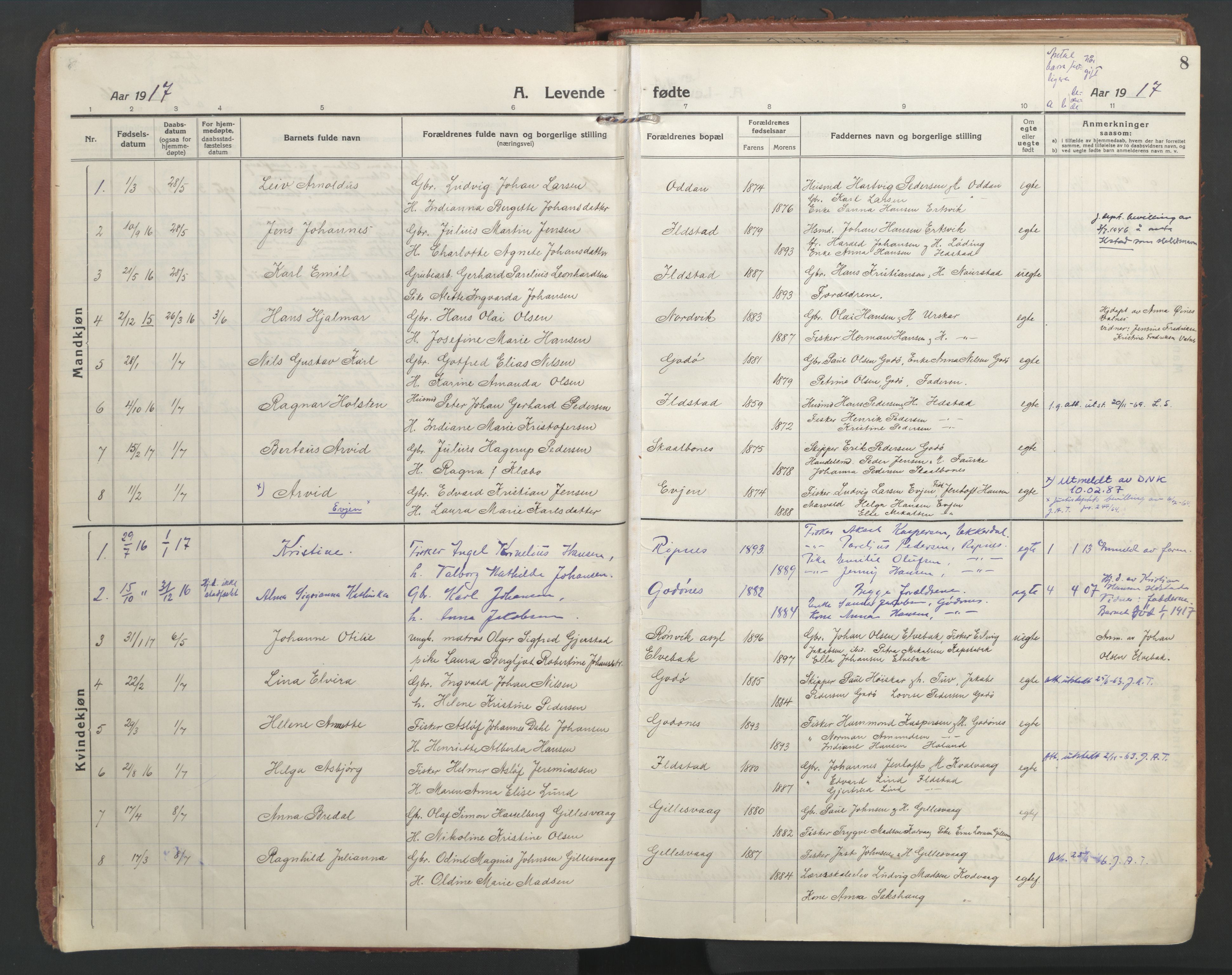 Ministerialprotokoller, klokkerbøker og fødselsregistre - Nordland, SAT/A-1459/804/L0086: Parish register (official) no. 804A07, 1916-1935, p. 8