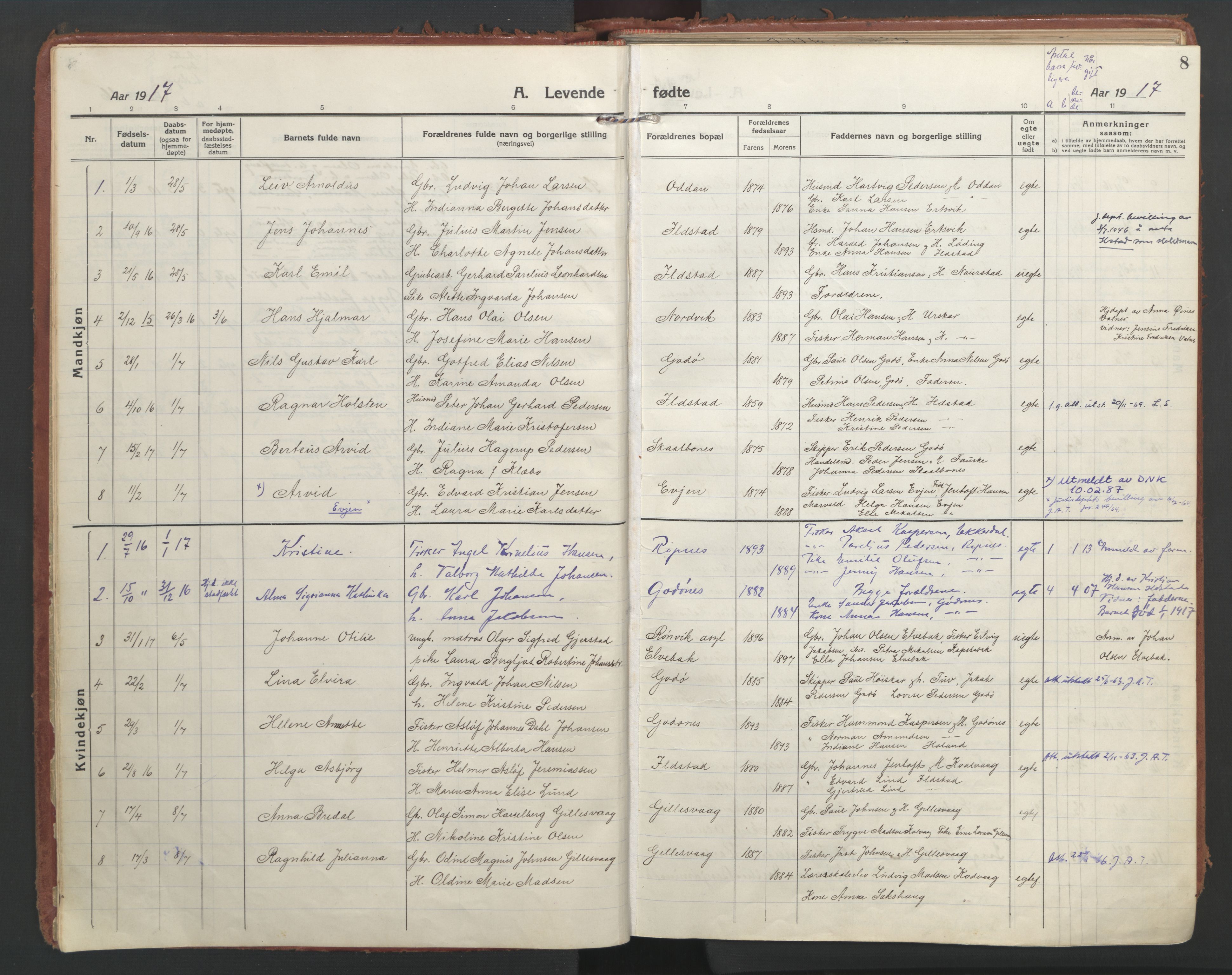 Ministerialprotokoller, klokkerbøker og fødselsregistre - Nordland, AV/SAT-A-1459/804/L0086: Parish register (official) no. 804A07, 1916-1935, p. 8