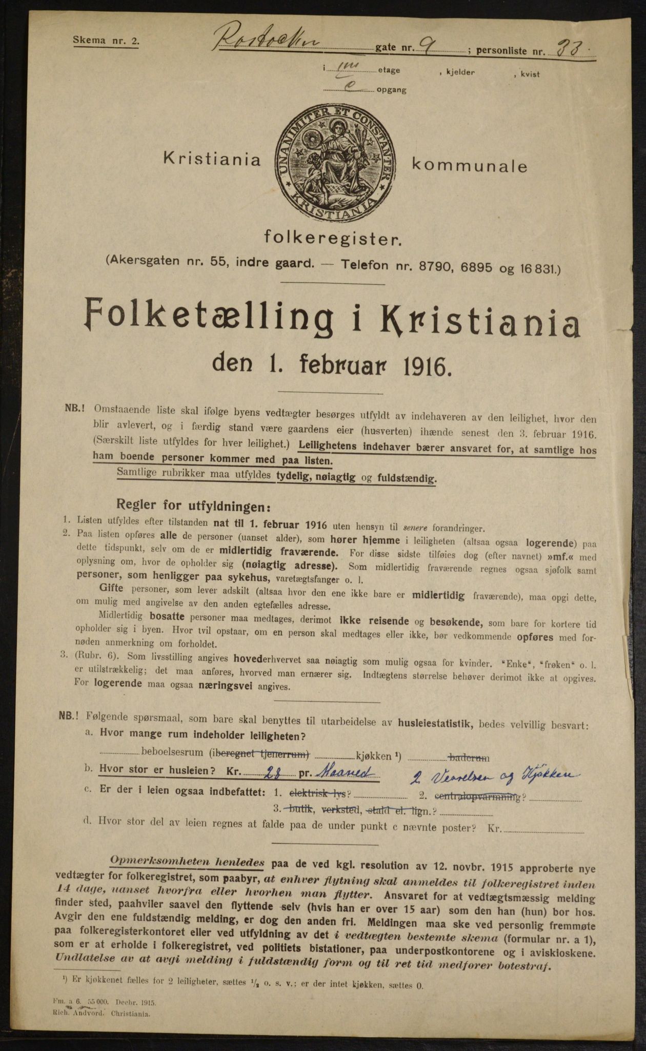 OBA, Municipal Census 1916 for Kristiania, 1916, p. 86892