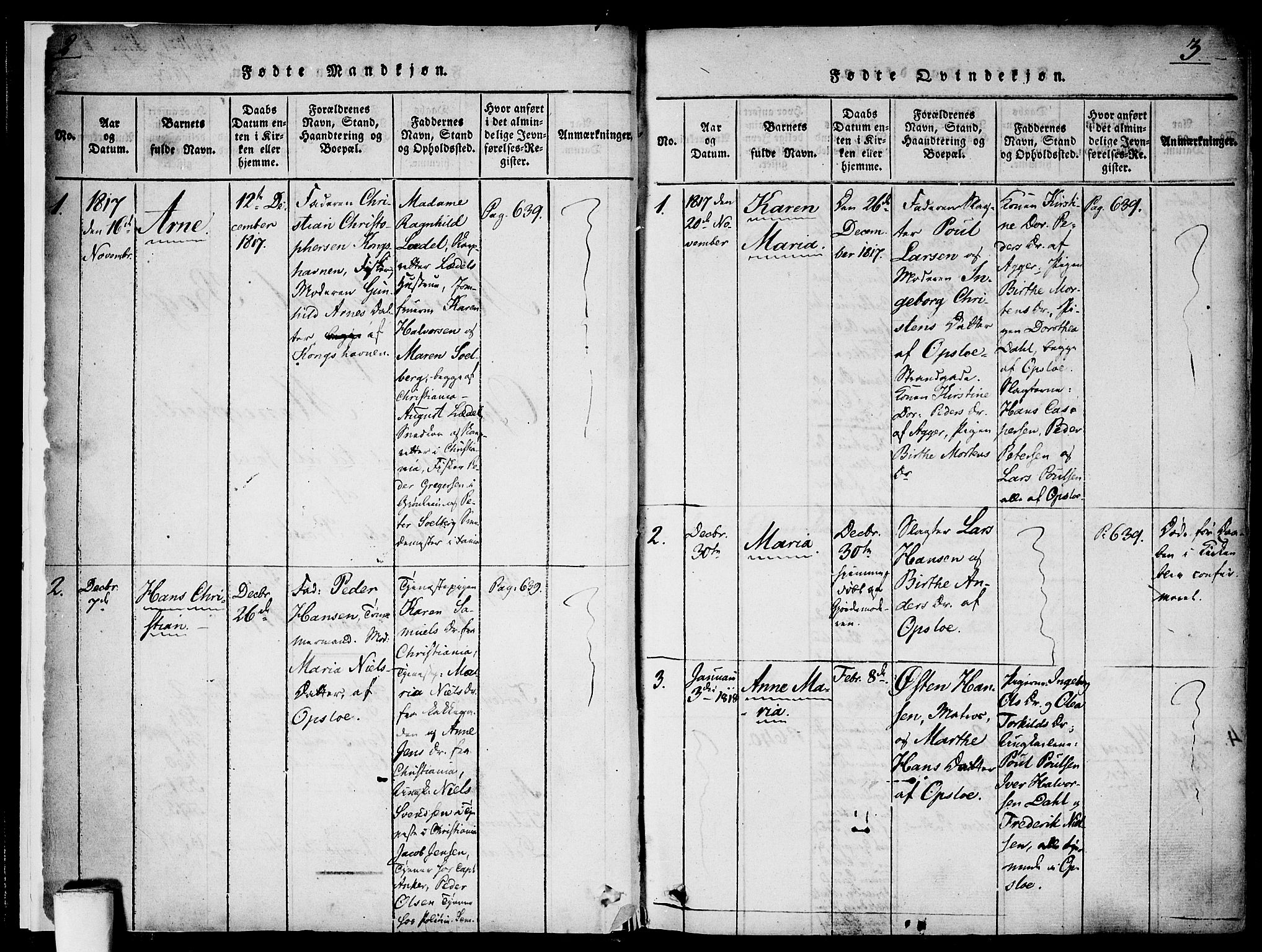 Gamlebyen prestekontor Kirkebøker, SAO/A-10884/F/Fa/L0002: Parish register (official) no. 2, 1817-1829, p. 2-3