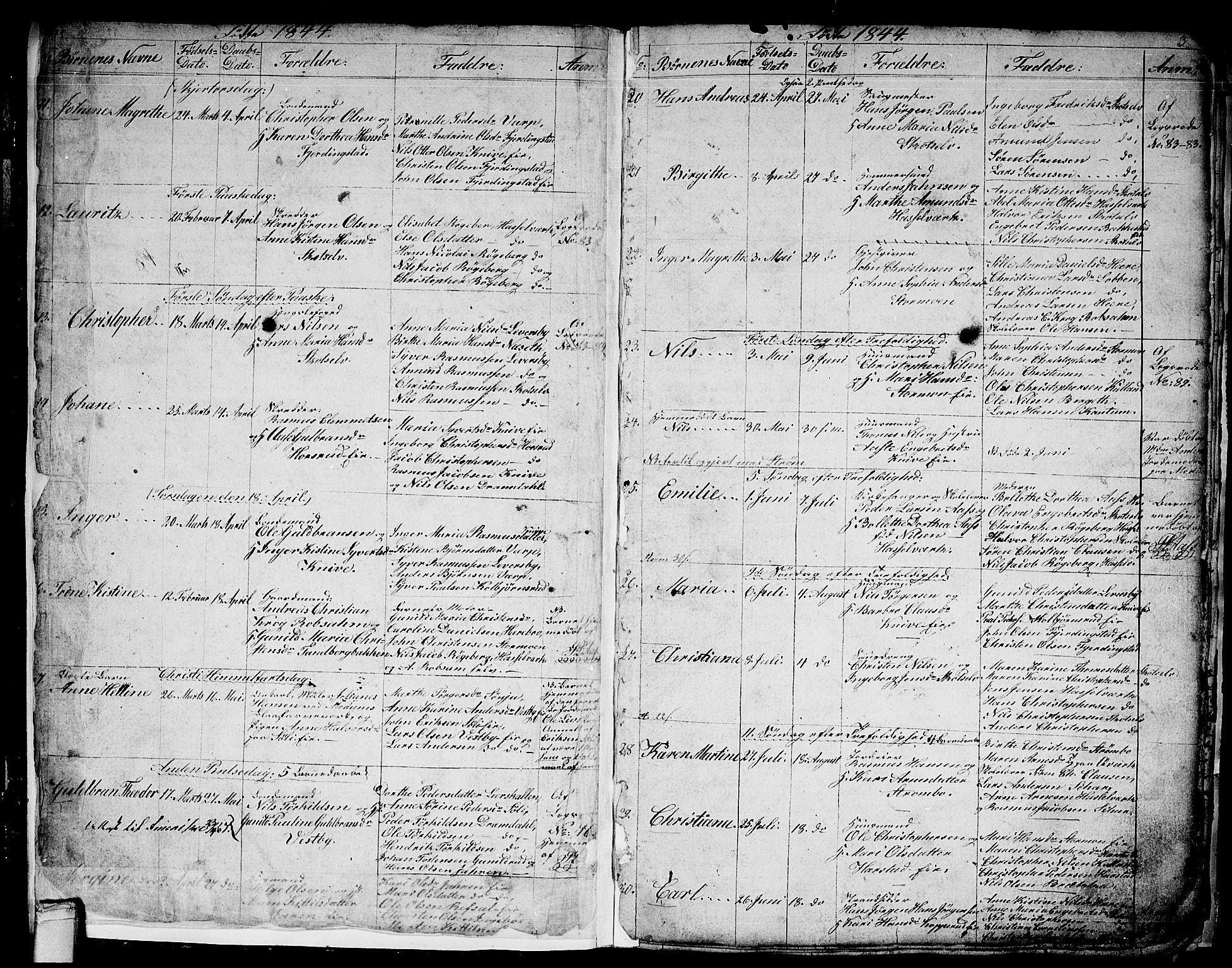 Eiker kirkebøker, SAKO/A-4/G/Gb/L0001: Parish register (copy) no. II 1, 1844-1864, p. 2-3