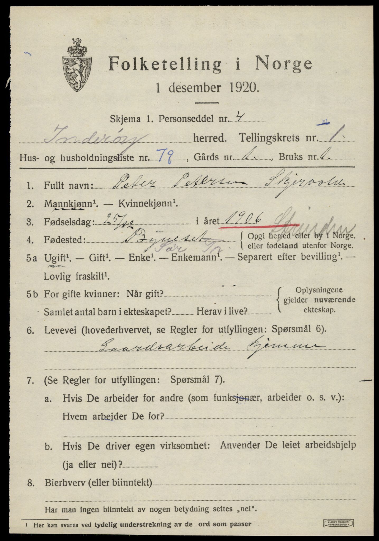 SAT, 1920 census for Inderøy, 1920, p. 1823
