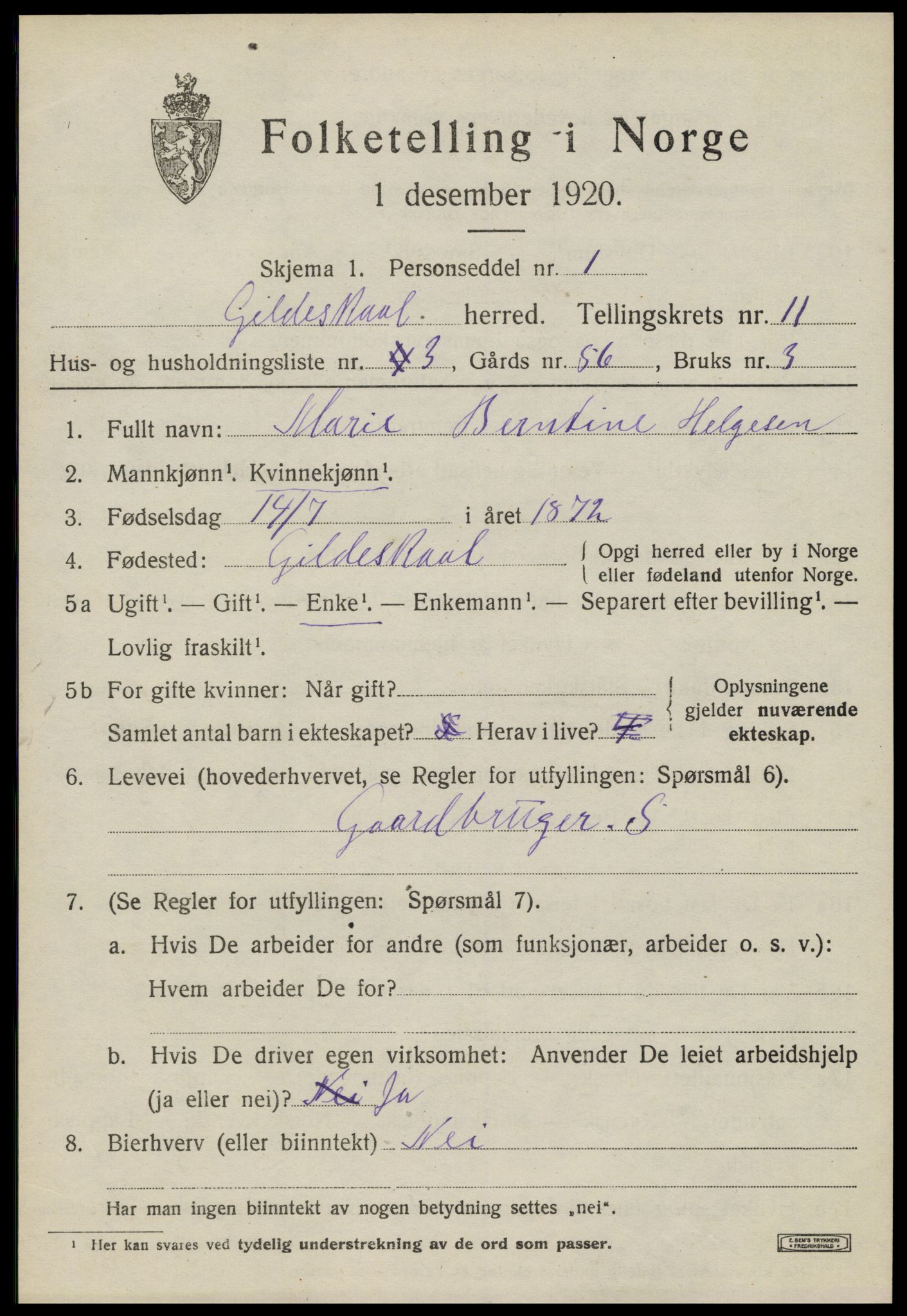 SAT, 1920 census for Gildeskål, 1920, p. 6838