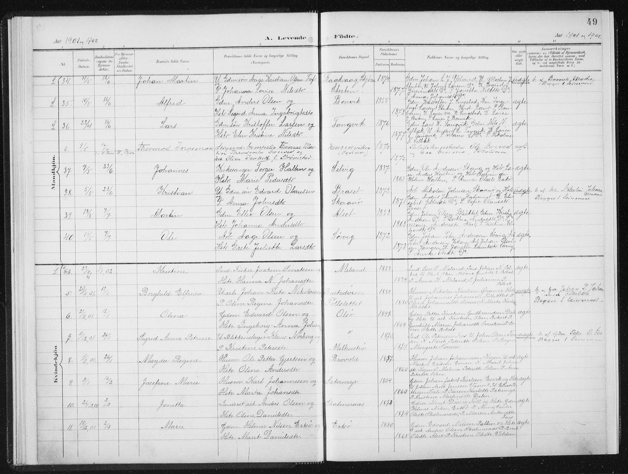 Ministerialprotokoller, klokkerbøker og fødselsregistre - Sør-Trøndelag, AV/SAT-A-1456/647/L0635: Parish register (official) no. 647A02, 1896-1911, p. 49