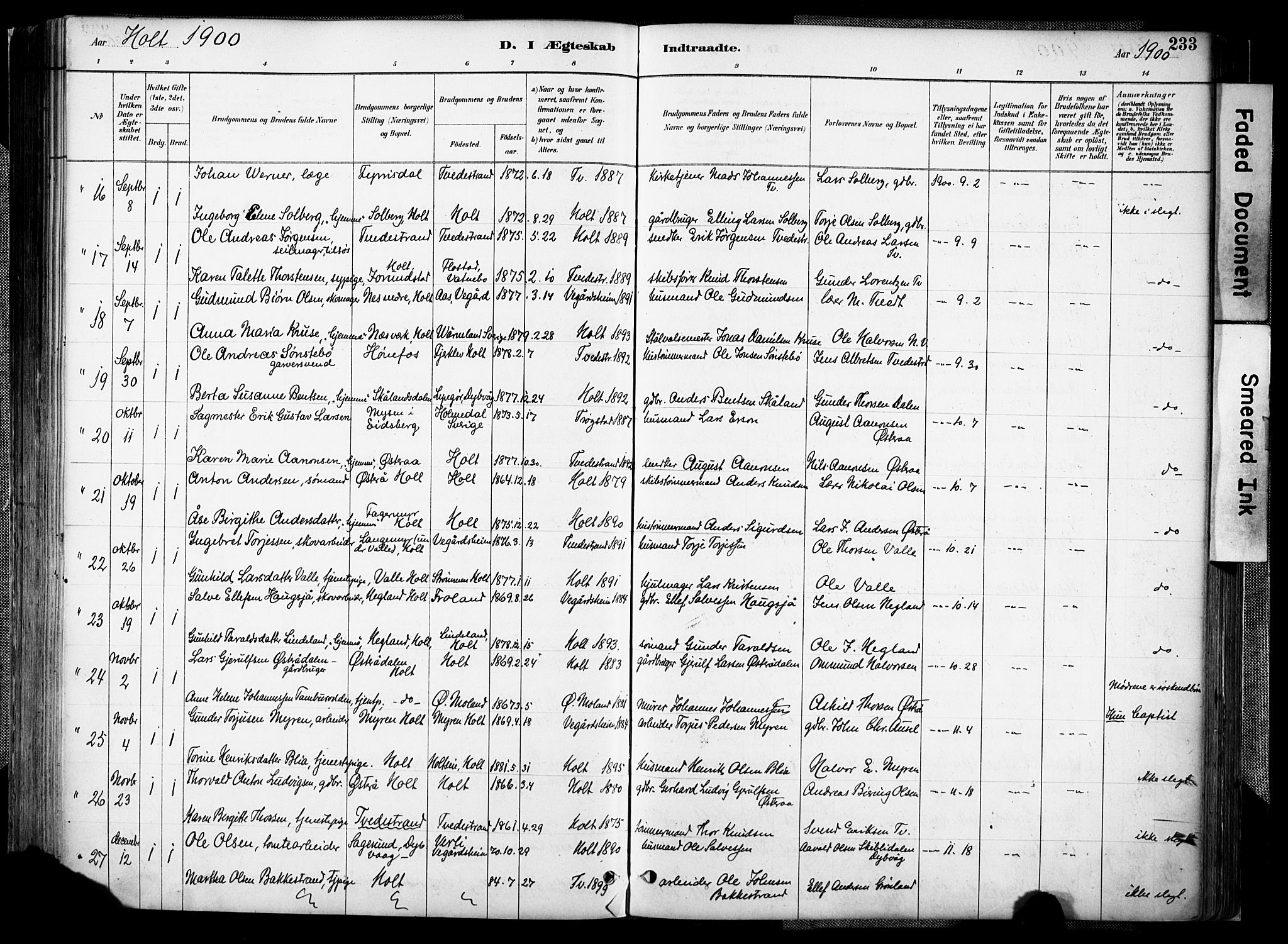 Holt sokneprestkontor, AV/SAK-1111-0021/F/Fa/L0012: Parish register (official) no. A 12, 1885-1907, p. 233