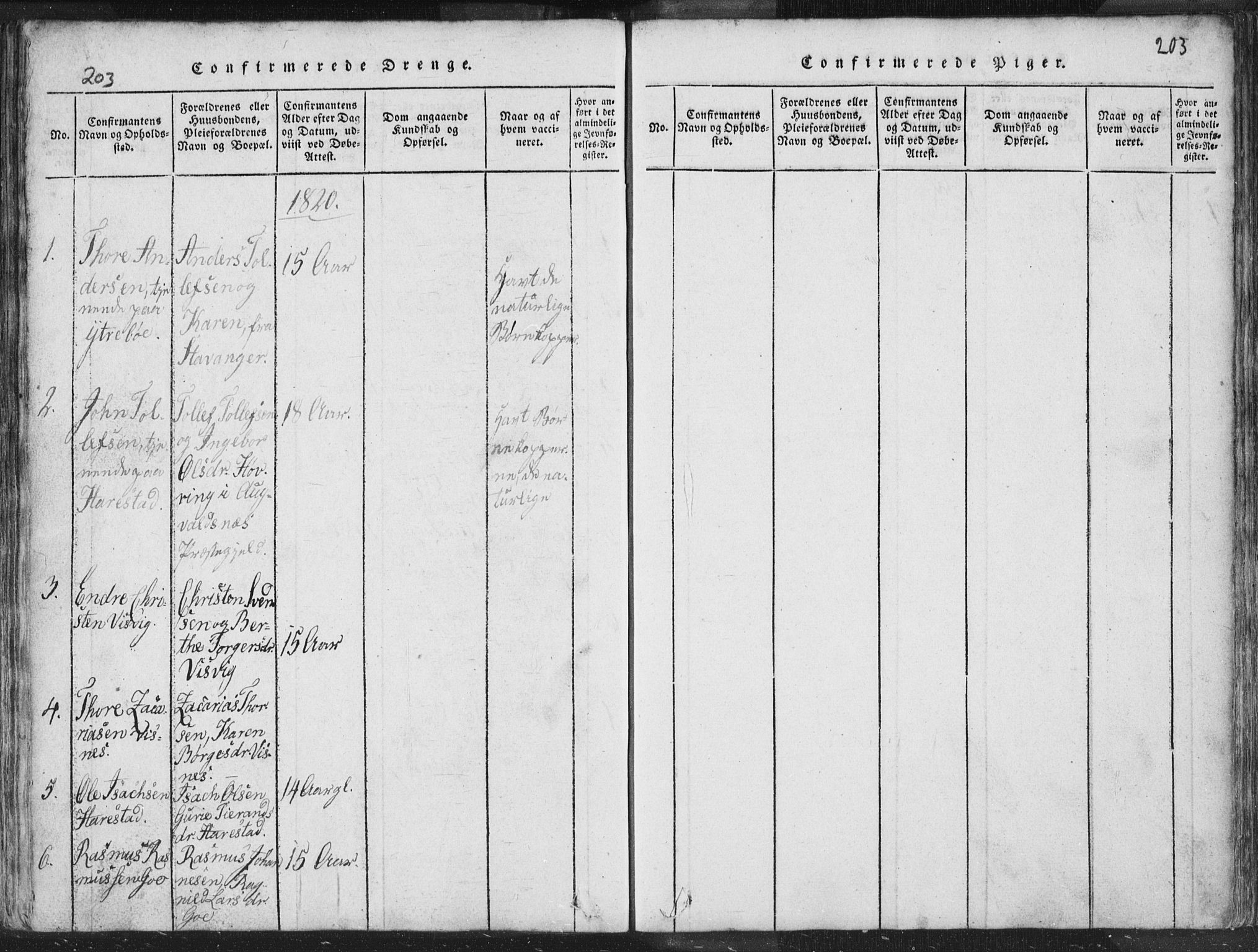 Hetland sokneprestkontor, AV/SAST-A-101826/30/30BA/L0001: Parish register (official) no. A 1, 1816-1856, p. 203