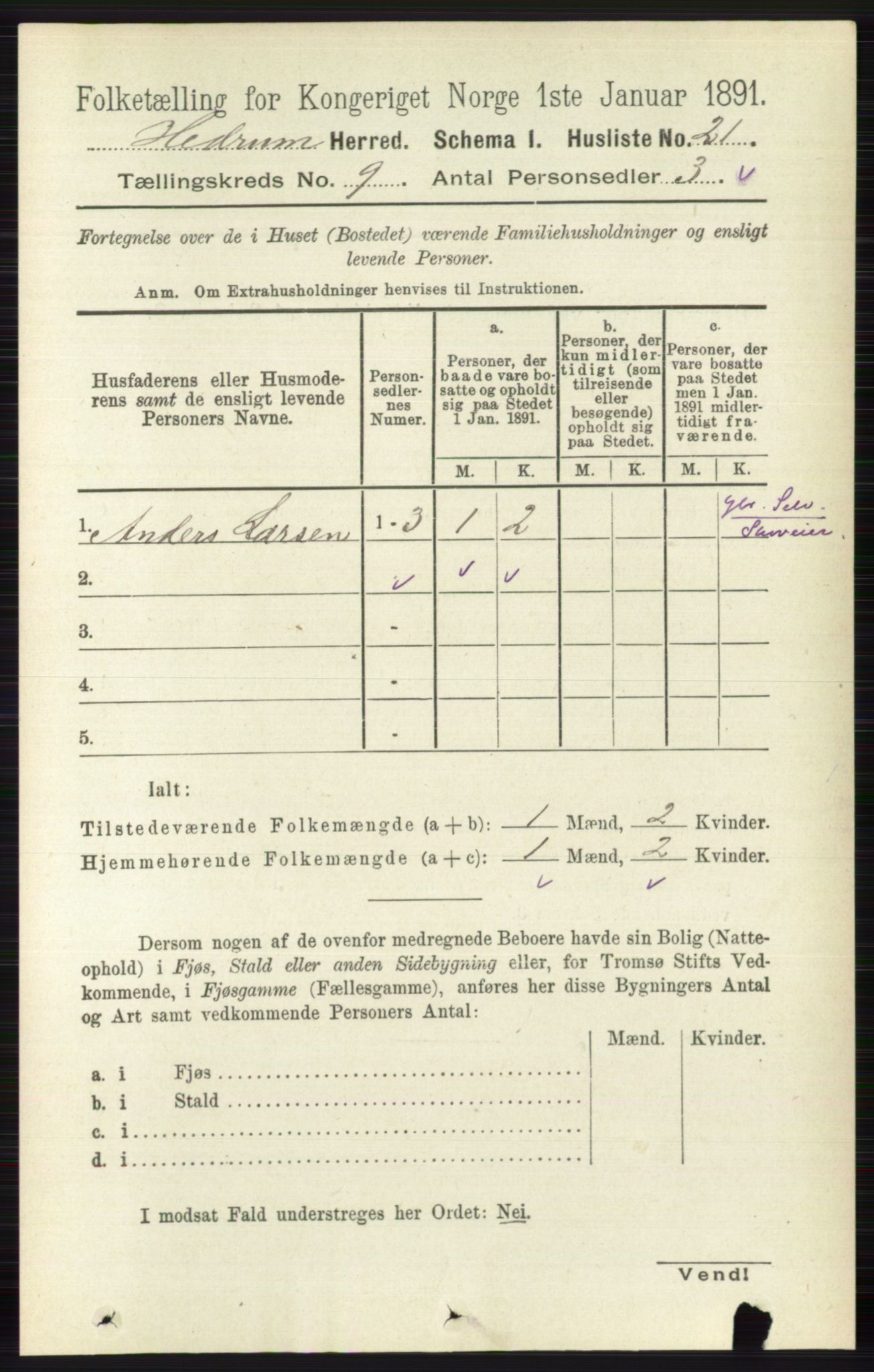 RA, 1891 census for 0727 Hedrum, 1891, p. 3869