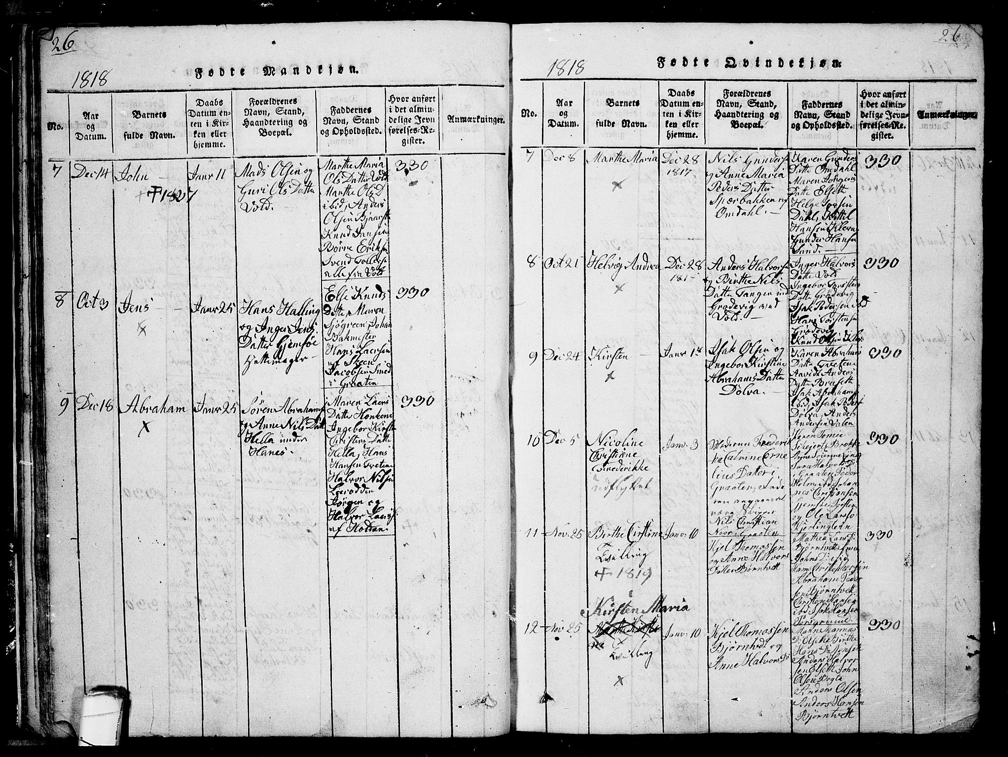 Solum kirkebøker, AV/SAKO-A-306/G/Ga/L0001: Parish register (copy) no. I 1, 1814-1833, p. 26