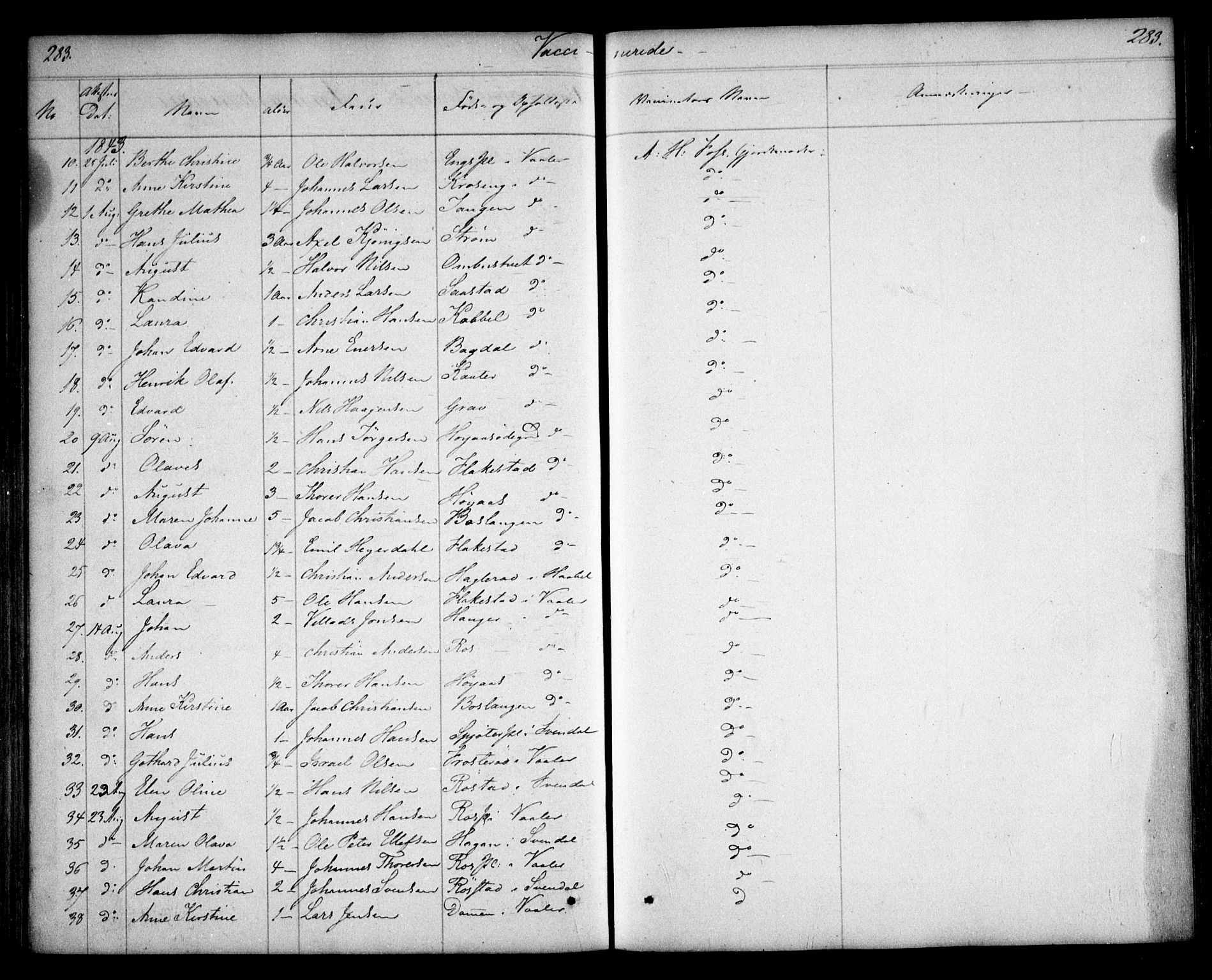 Våler prestekontor Kirkebøker, SAO/A-11083/F/Fa/L0006: Parish register (official) no. I 6, 1840-1861, p. 283