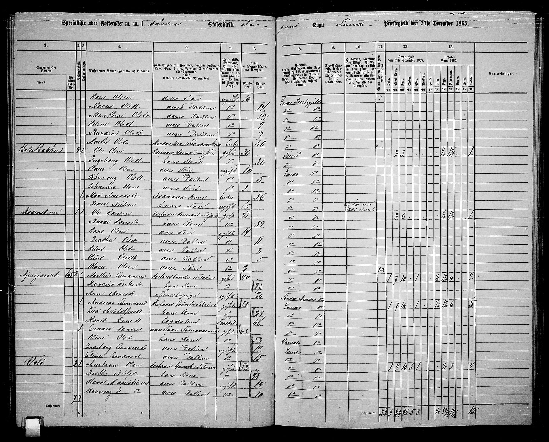 RA, 1865 census for Land, 1865, p. 112