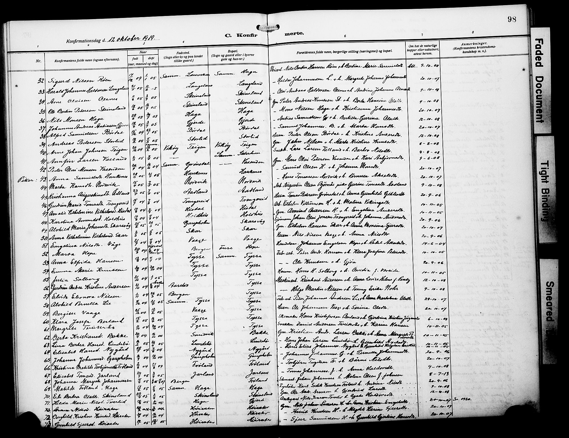 Samnanger Sokneprestembete, AV/SAB-A-77501/H/Hab: Parish register (copy) no. A 4, 1914-1929, p. 98
