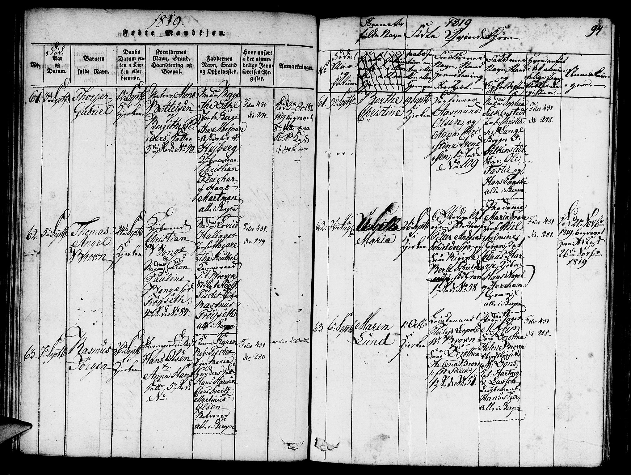 Nykirken Sokneprestembete, AV/SAB-A-77101/H/Haa/L0011: Parish register (official) no. A 11, 1816-1821, p. 94