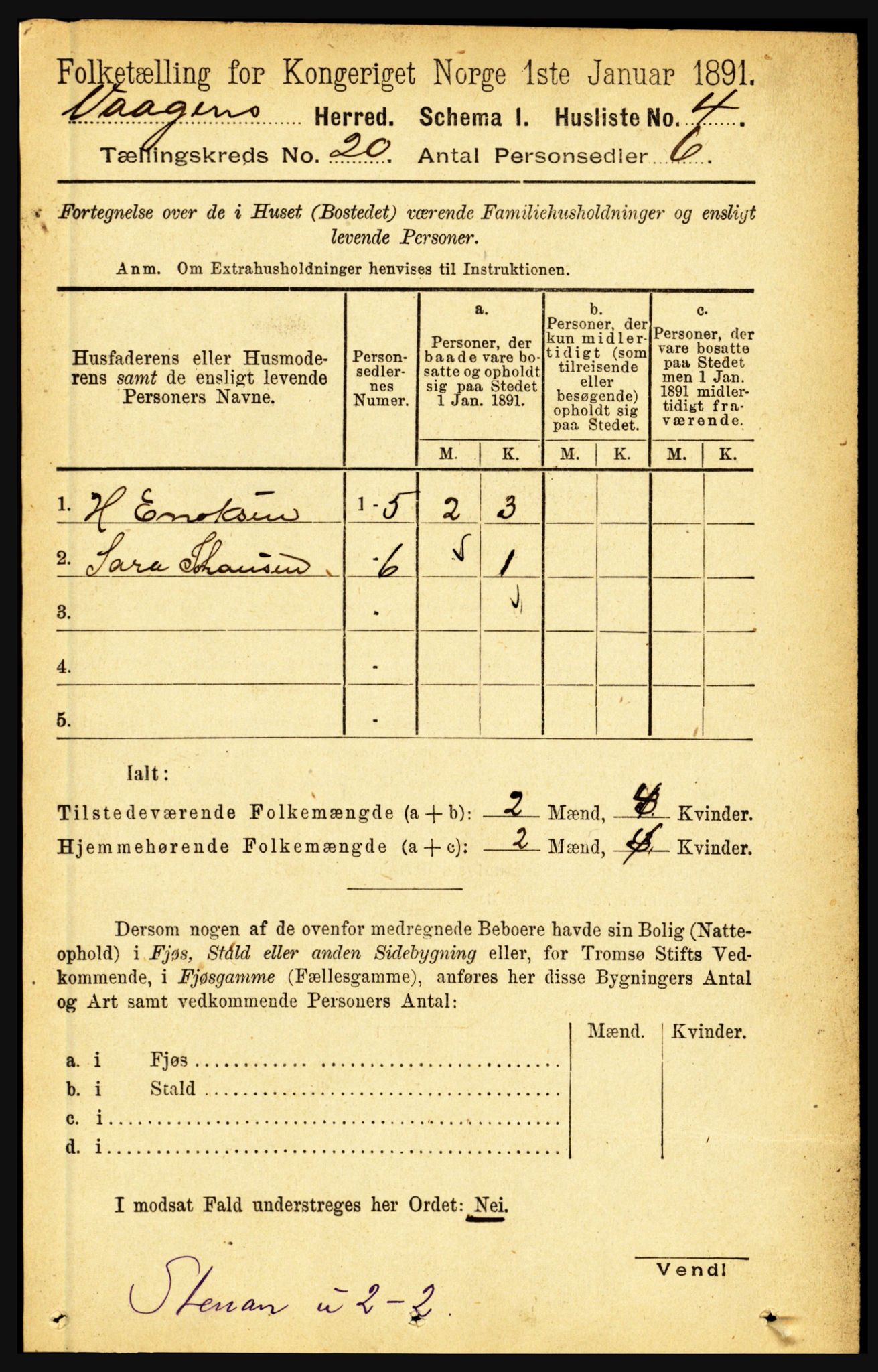 RA, 1891 census for 1865 Vågan, 1891, p. 5831