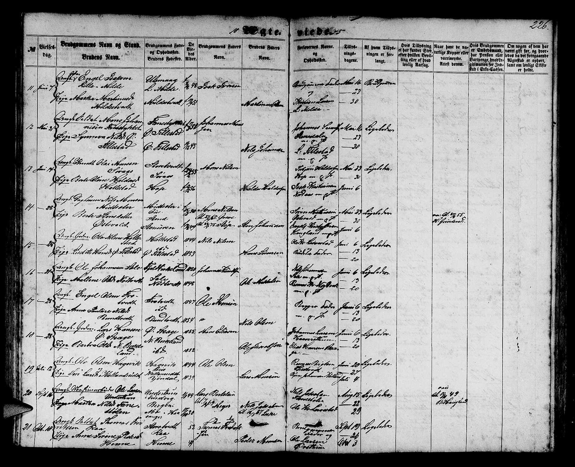 Fana Sokneprestembete, SAB/A-75101/H/Hab/Habb/L0003: Parish register (copy) no. B 3, 1861-1888, p. 226