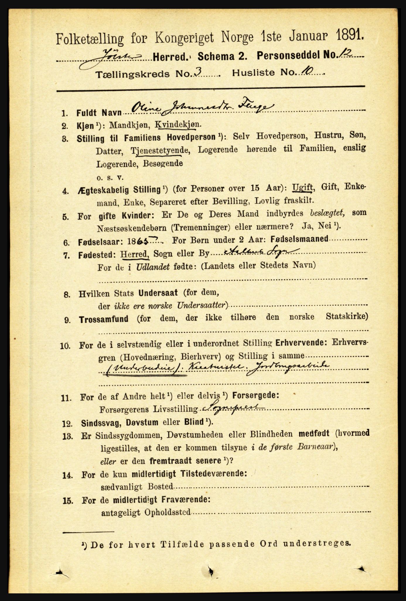 RA, 1891 census for 1431 Jølster, 1891, p. 1042