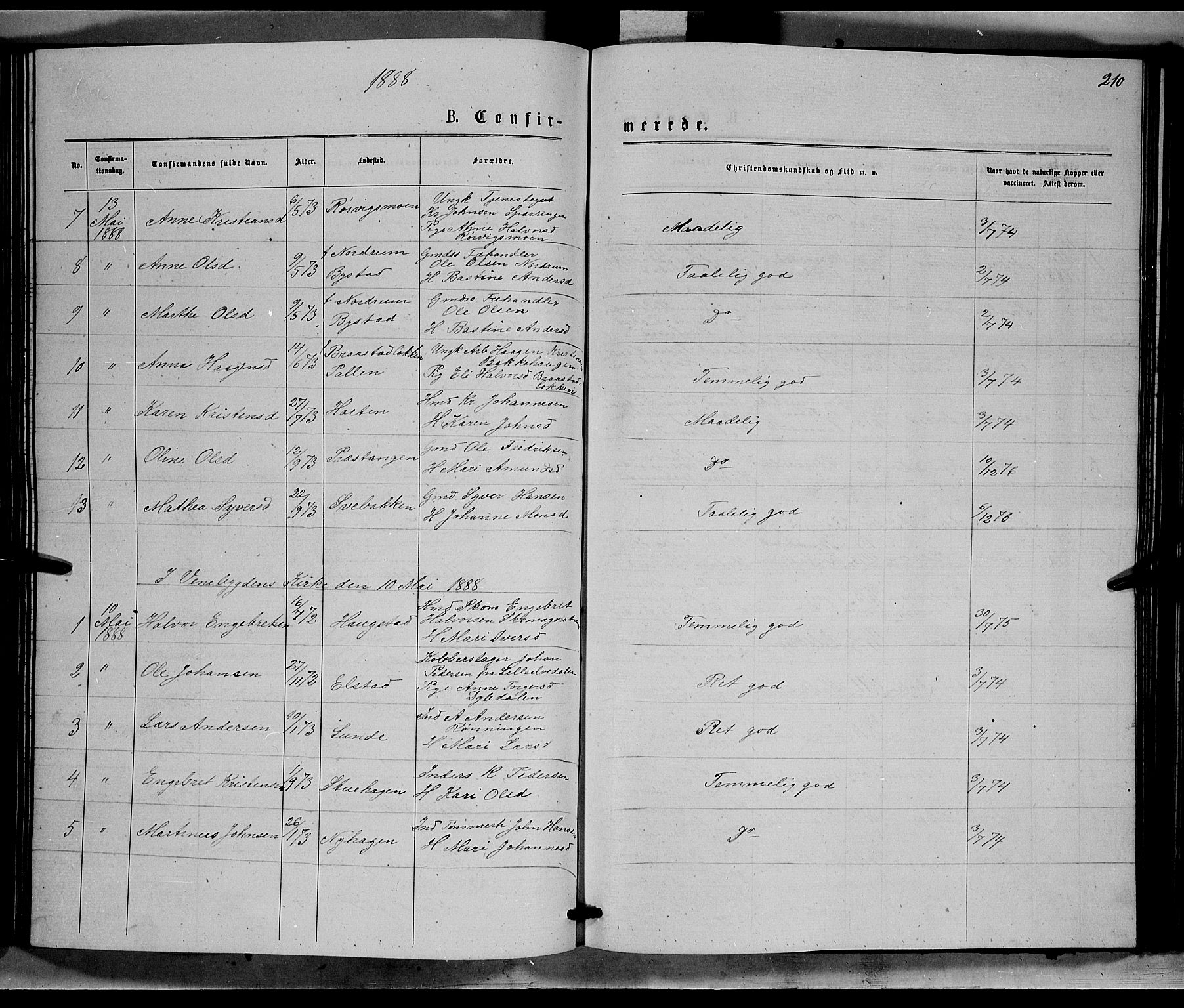 Ringebu prestekontor, SAH/PREST-082/H/Ha/Hab/L0006: Parish register (copy) no. 6, 1880-1898, p. 210