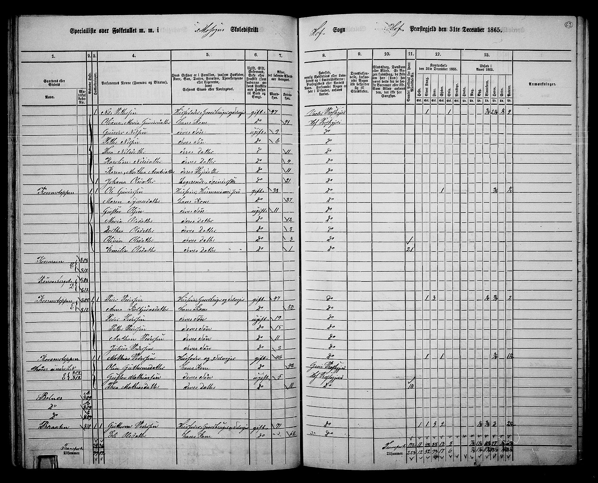 RA, 1865 census for Hof, 1865, p. 59