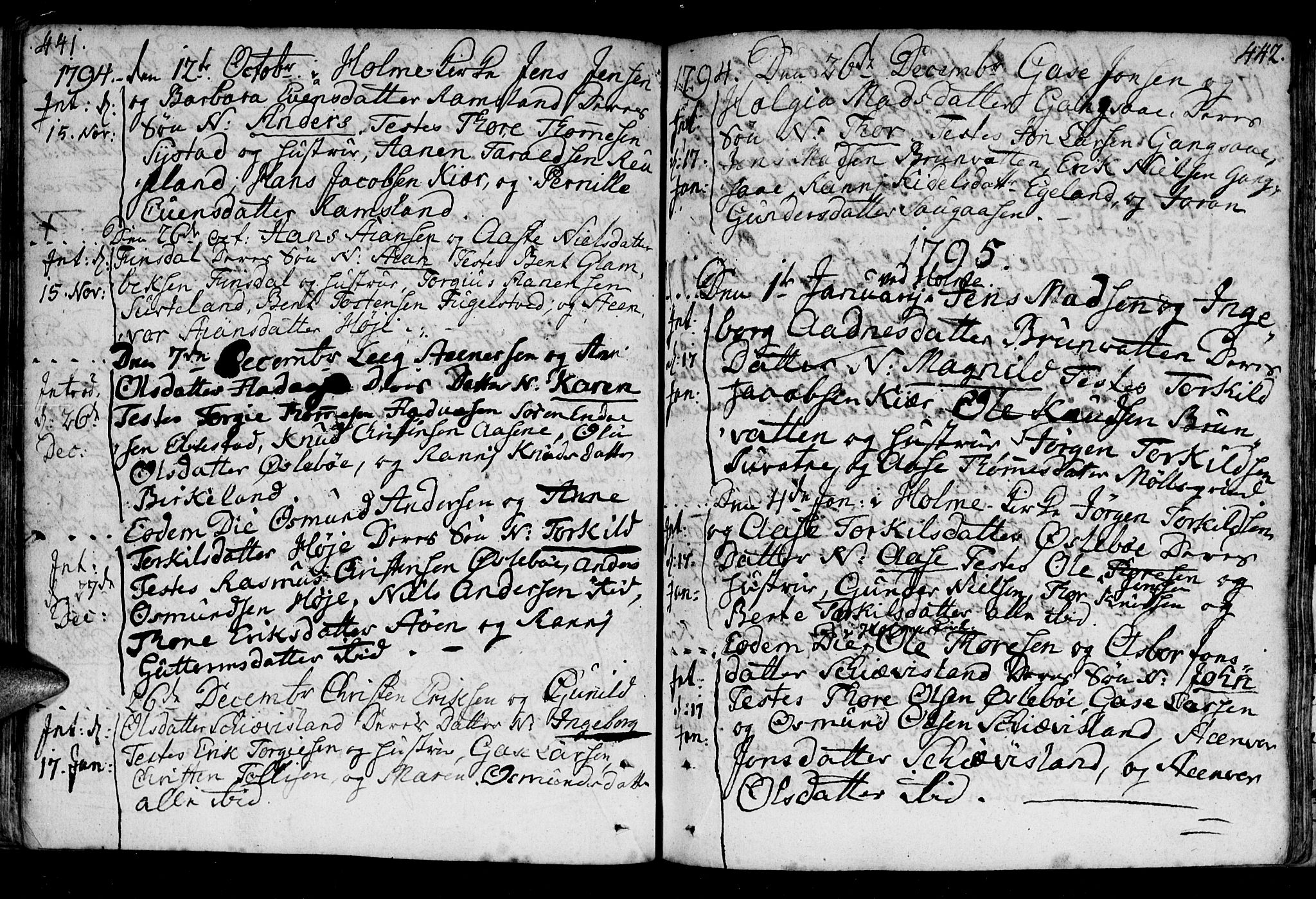 Holum sokneprestkontor, SAK/1111-0022/F/Fa/Fac/L0001: Parish register (official) no. A 1, 1773-1820, p. 441-442