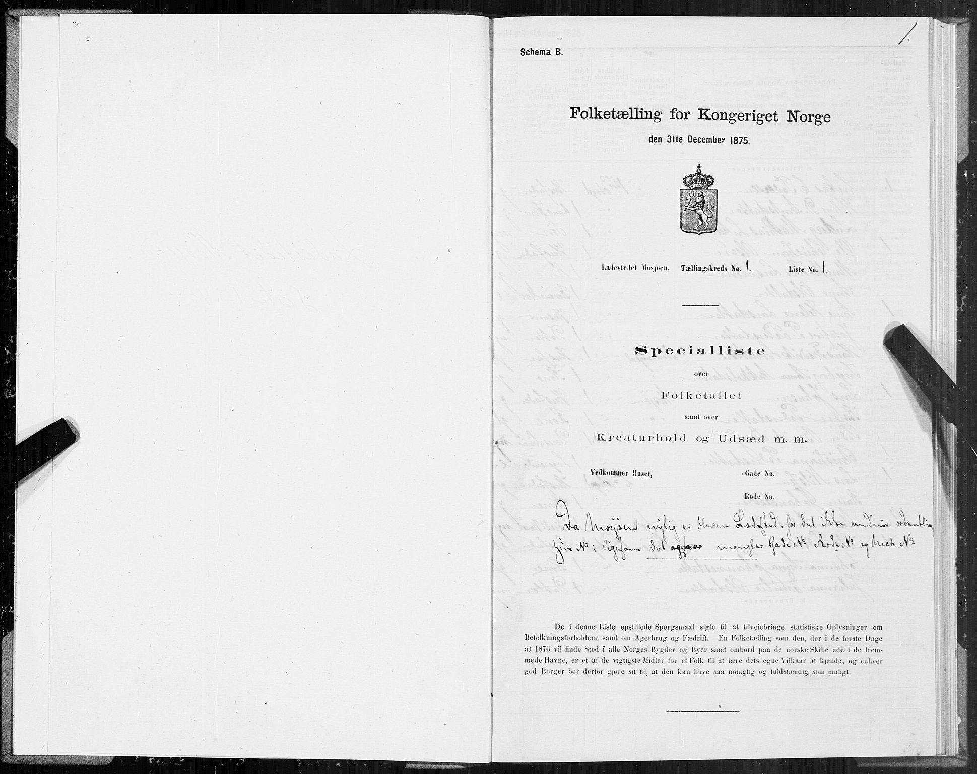 SAT, 1875 census for 1802B Vefsn/Mosjøen, 1875, p. 1