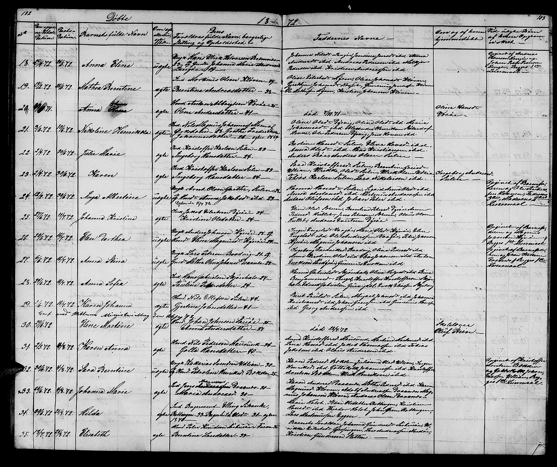 Ministerialprotokoller, klokkerbøker og fødselsregistre - Sør-Trøndelag, SAT/A-1456/640/L0583: Parish register (copy) no. 640C01, 1866-1877, p. 102-103