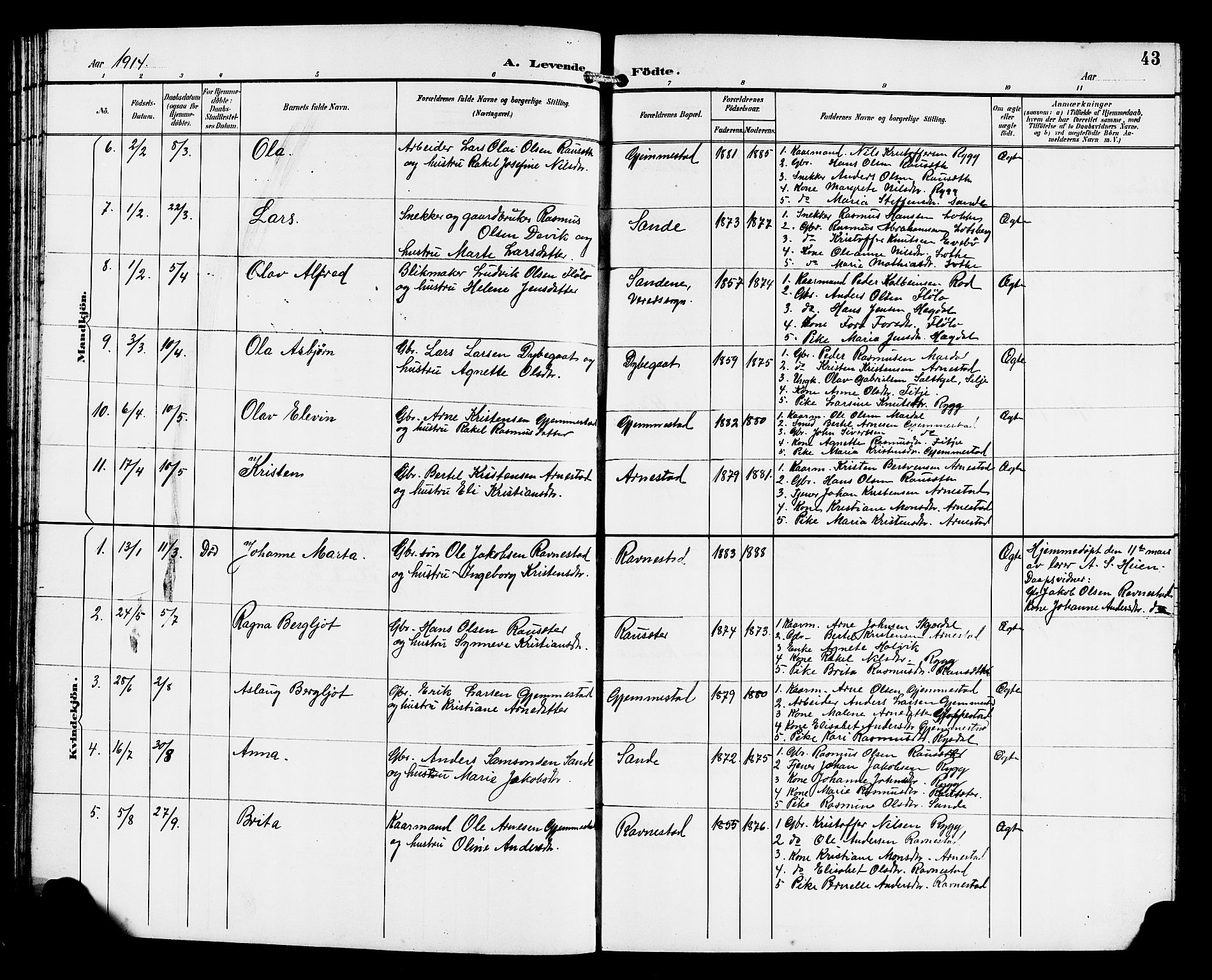 Gloppen sokneprestembete, SAB/A-80101/H/Hab/Habd/L0001: Parish register (copy) no. D 1, 1892-1921, p. 43