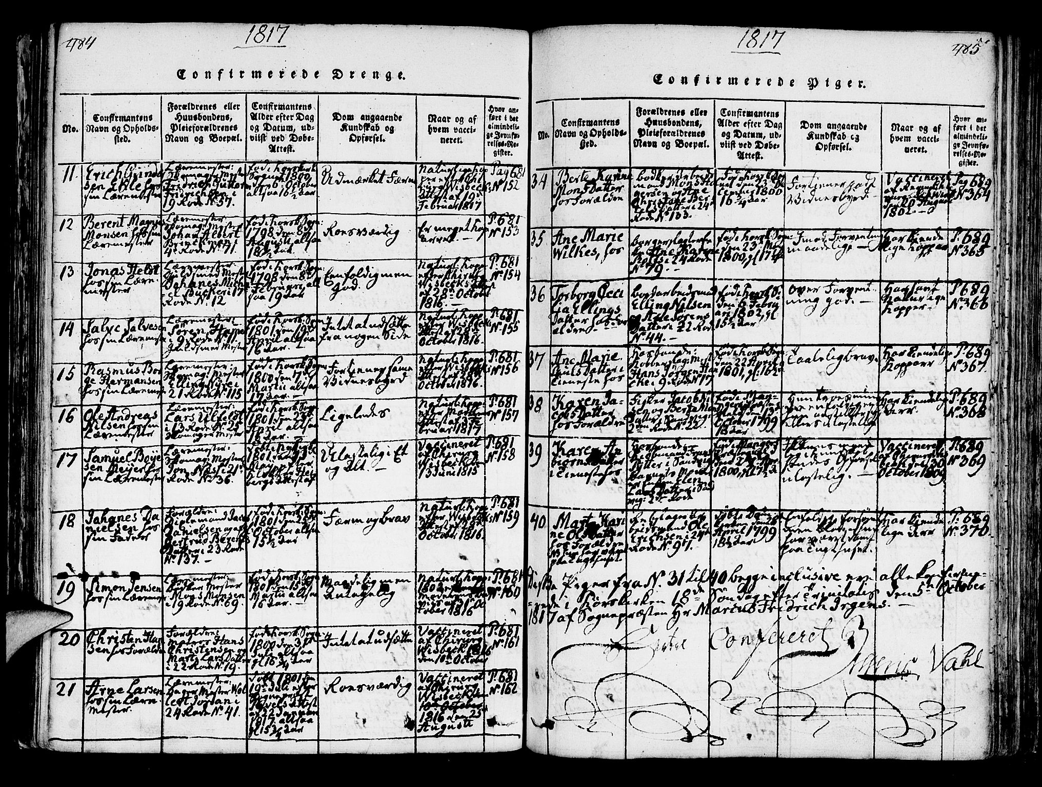 Korskirken sokneprestembete, AV/SAB-A-76101/H/Hab: Parish register (copy) no. A 1b, 1815-1821, p. 484-485