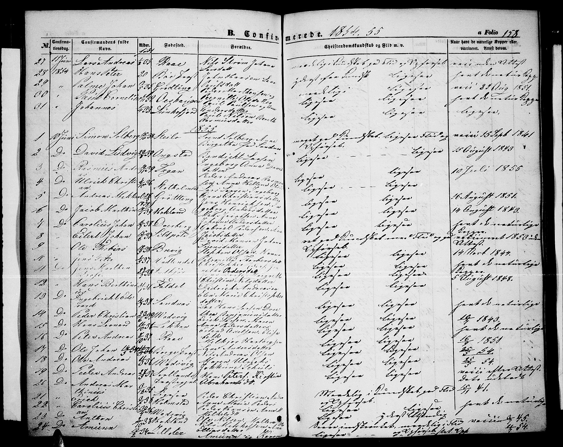 Ministerialprotokoller, klokkerbøker og fødselsregistre - Nordland, AV/SAT-A-1459/888/L1265: Parish register (copy) no. 888C03, 1850-1863, p. 158