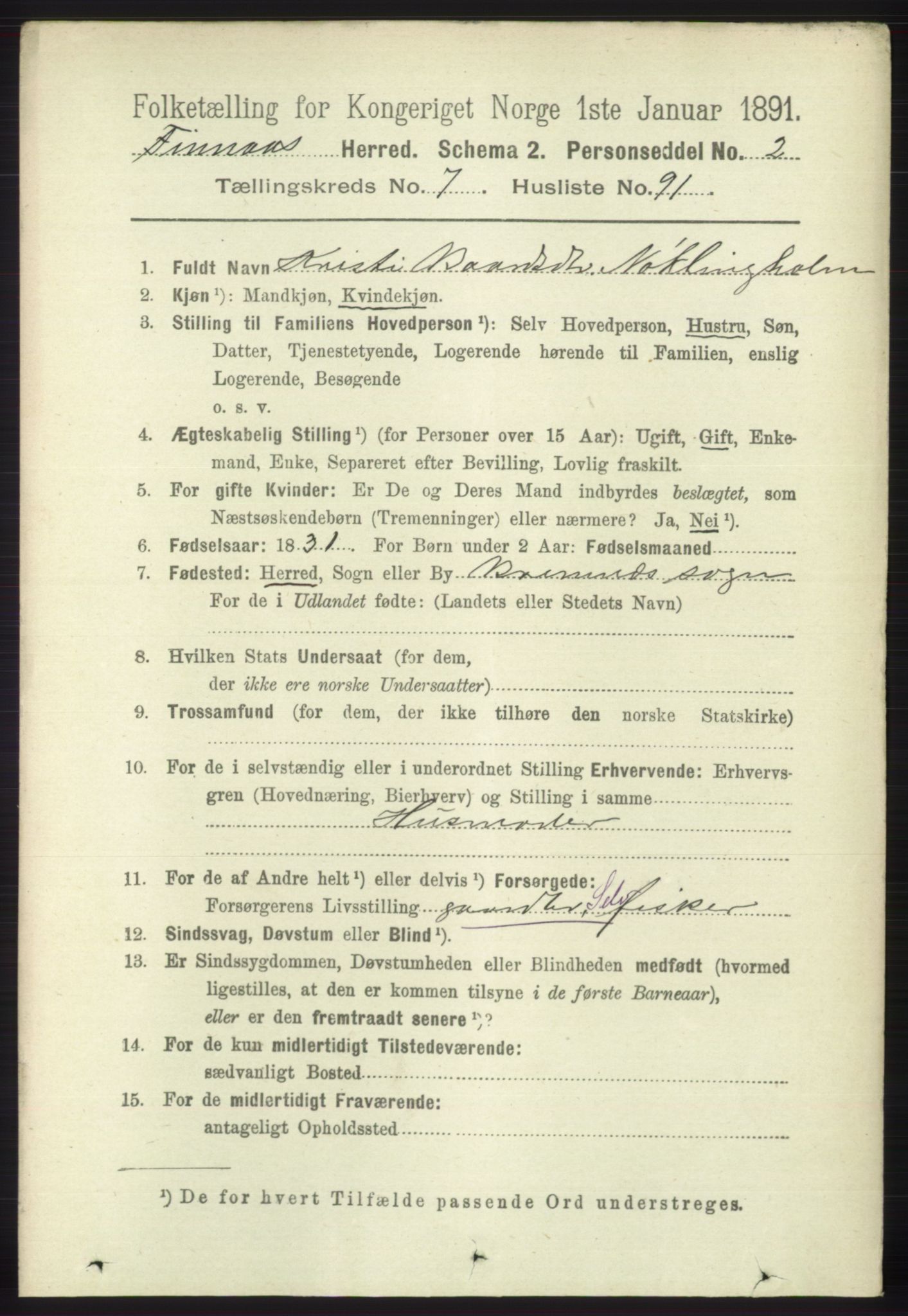 RA, 1891 census for 1218 Finnås, 1891, p. 3283