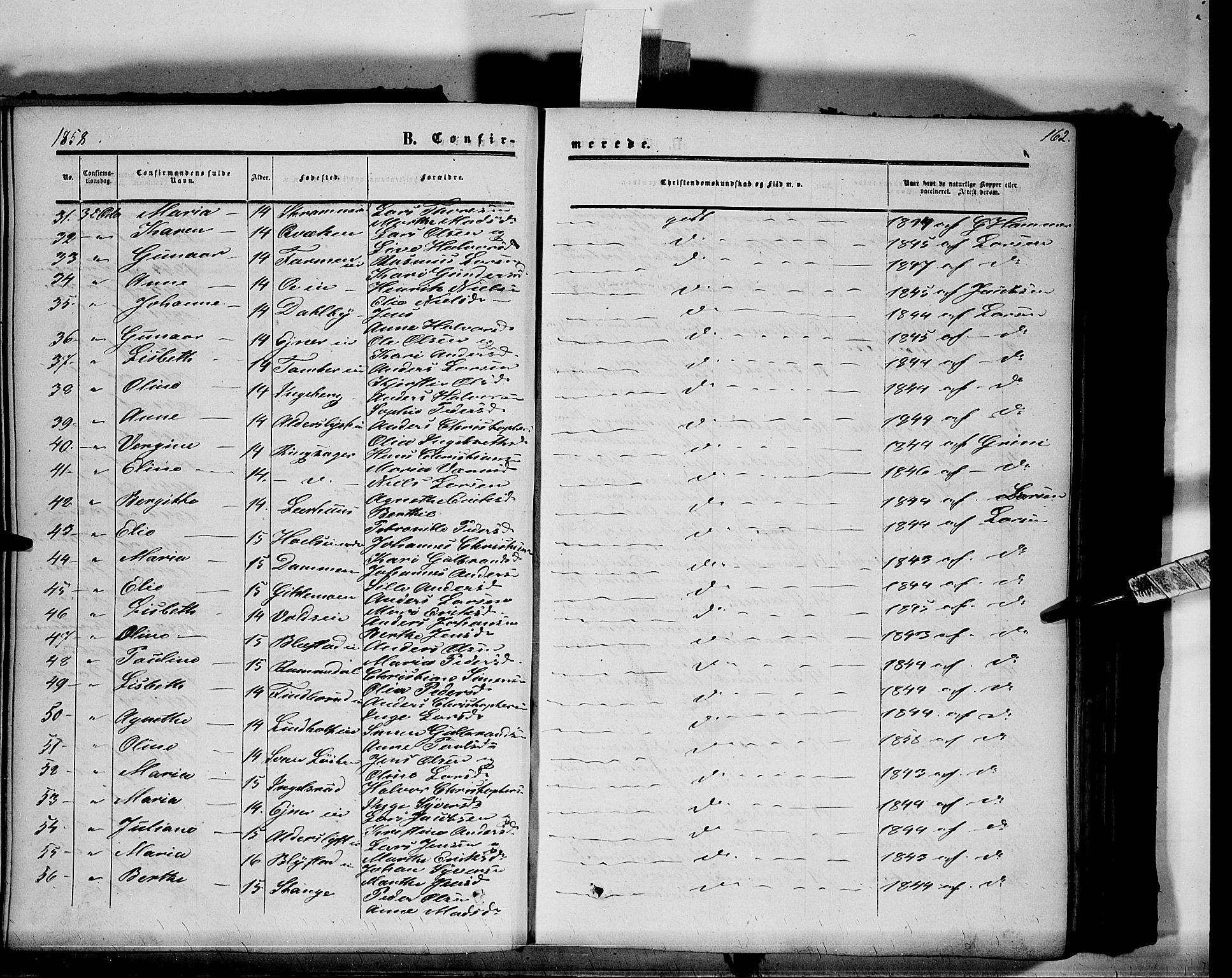 Vang prestekontor, Hedmark, AV/SAH-PREST-008/H/Ha/Haa/L0012: Parish register (official) no. 12, 1855-1870, p. 162