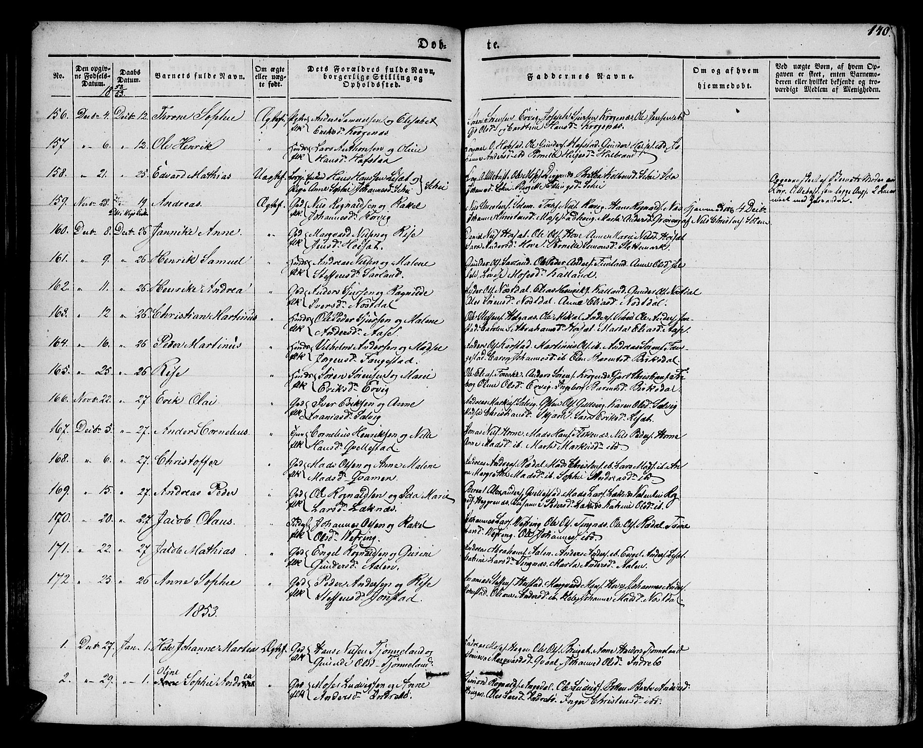 Førde sokneprestembete, SAB/A-79901/H/Haa/Haaa/L0007: Parish register (official) no. A 7, 1843-1860, p. 140