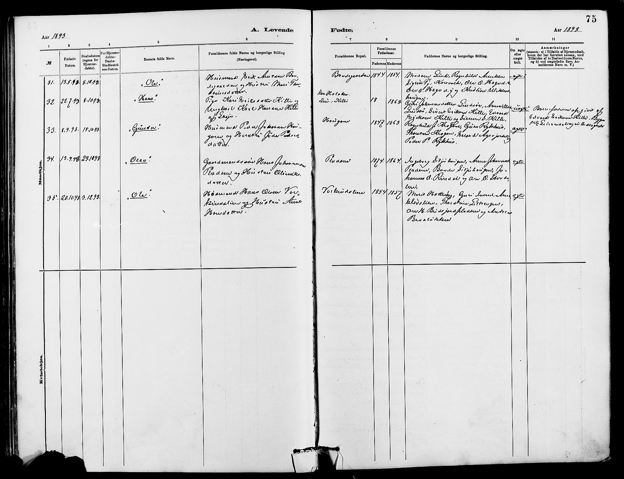Dovre prestekontor, SAH/PREST-066/H/Ha/Hab/L0002: Parish register (copy) no. 2, 1881-1907, p. 75