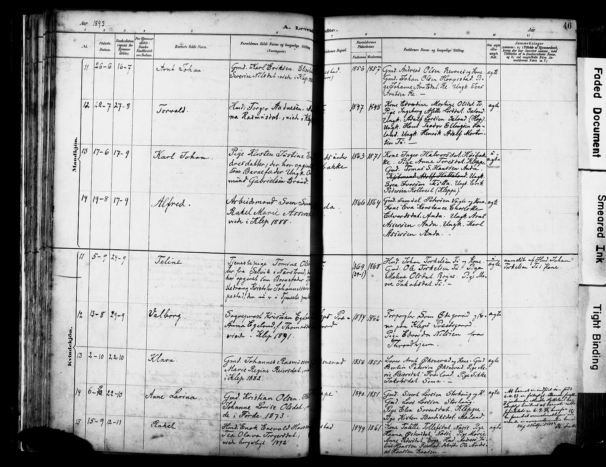 Klepp sokneprestkontor, SAST/A-101803/001/3/30BA/L0009: Parish register (official) no. A 7, 1886-1915, p. 46