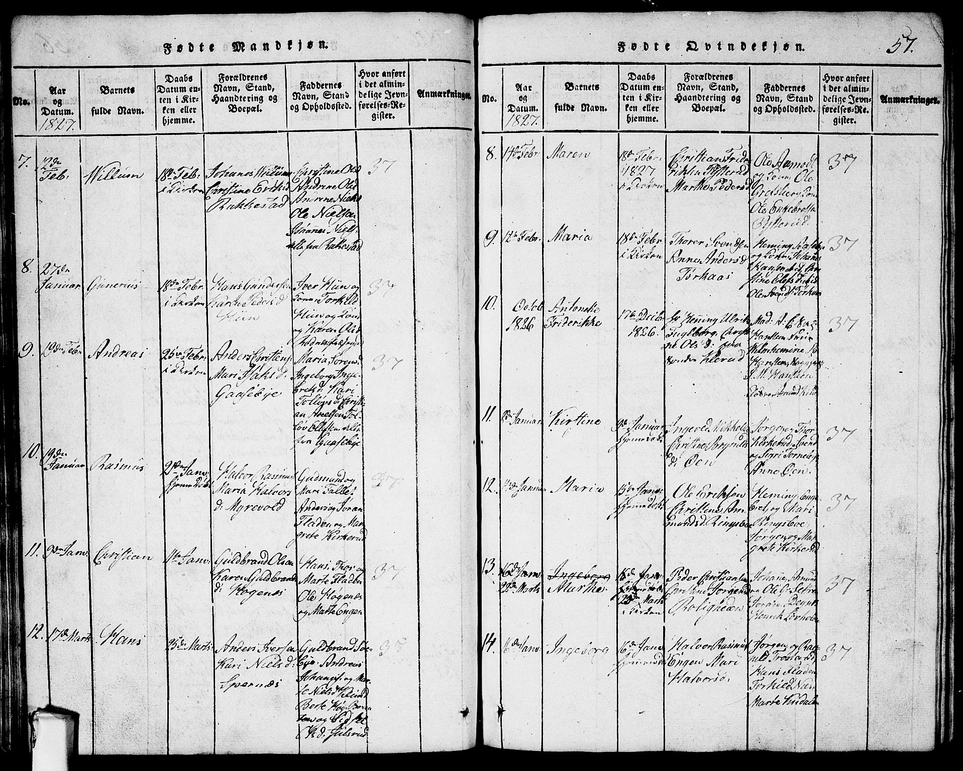 Rødenes prestekontor Kirkebøker, AV/SAO-A-2005/G/Ga/L0001: Parish register (copy) no.  I 1, 1814-1841, p. 57